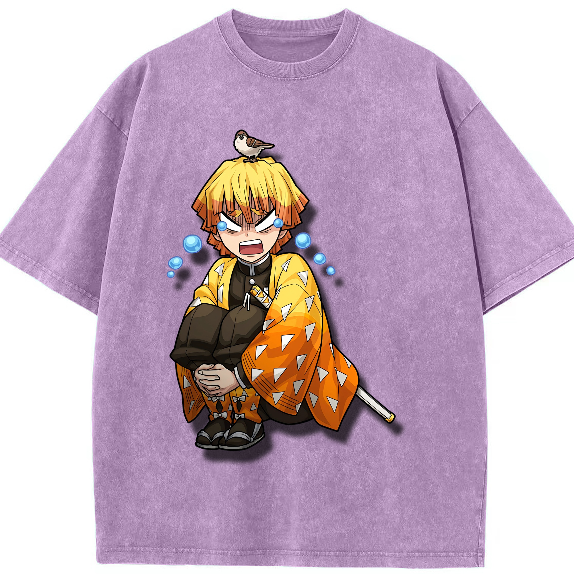 （画像用） 鬼滅の刃（きめつのやいば）我妻 善逸／あがつま ぜんいつ Agatsuma Zenitsu 綿100% ヴィンテージ風 半袖Tシャツ（フロントプリント）