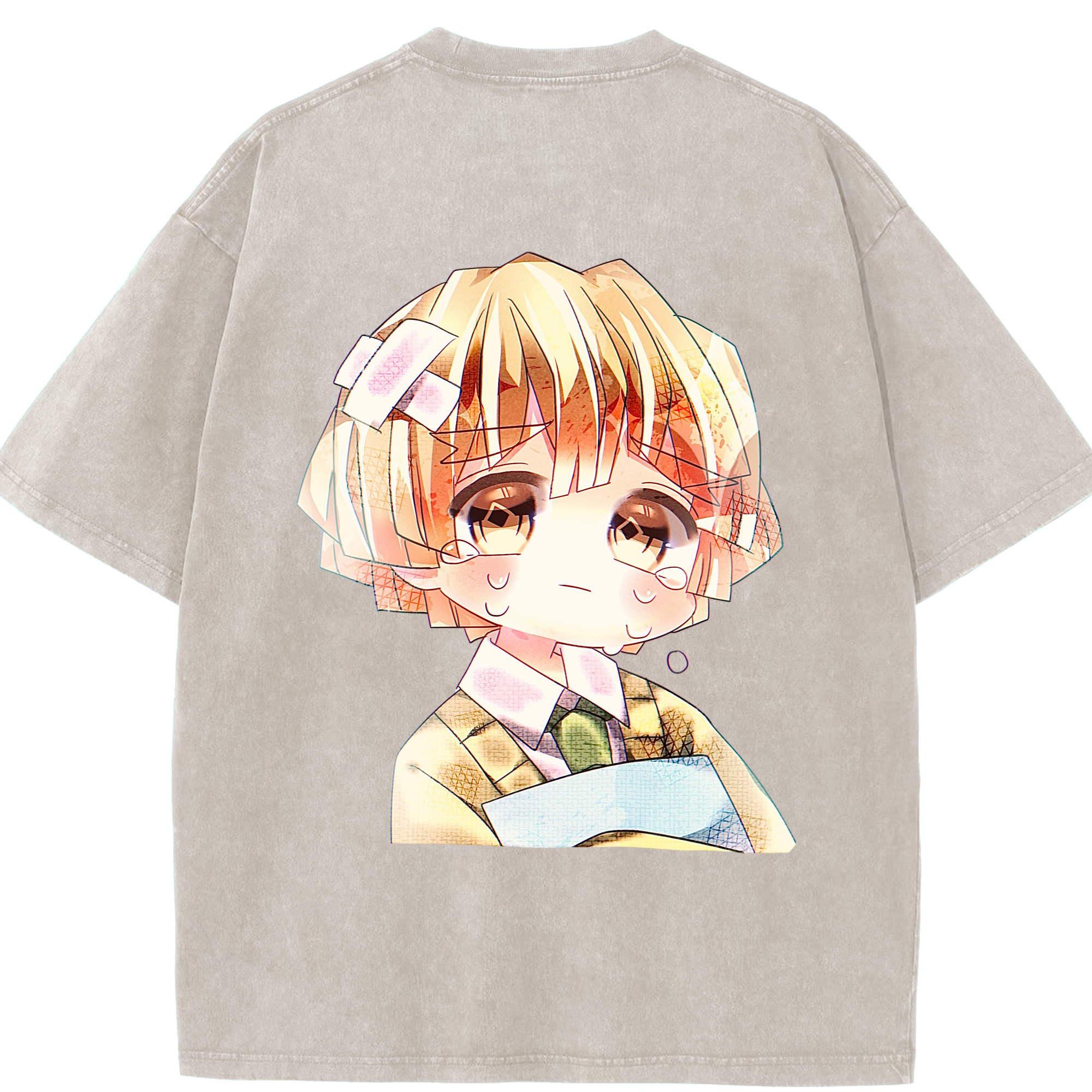 （画像用） 鬼滅の刃（きめつのやいば）我妻 善逸／あがつま ぜんいつ Agatsuma Zenitsu 綿100% ヴィンテージ風 半袖Tシャツ（背面プリント）