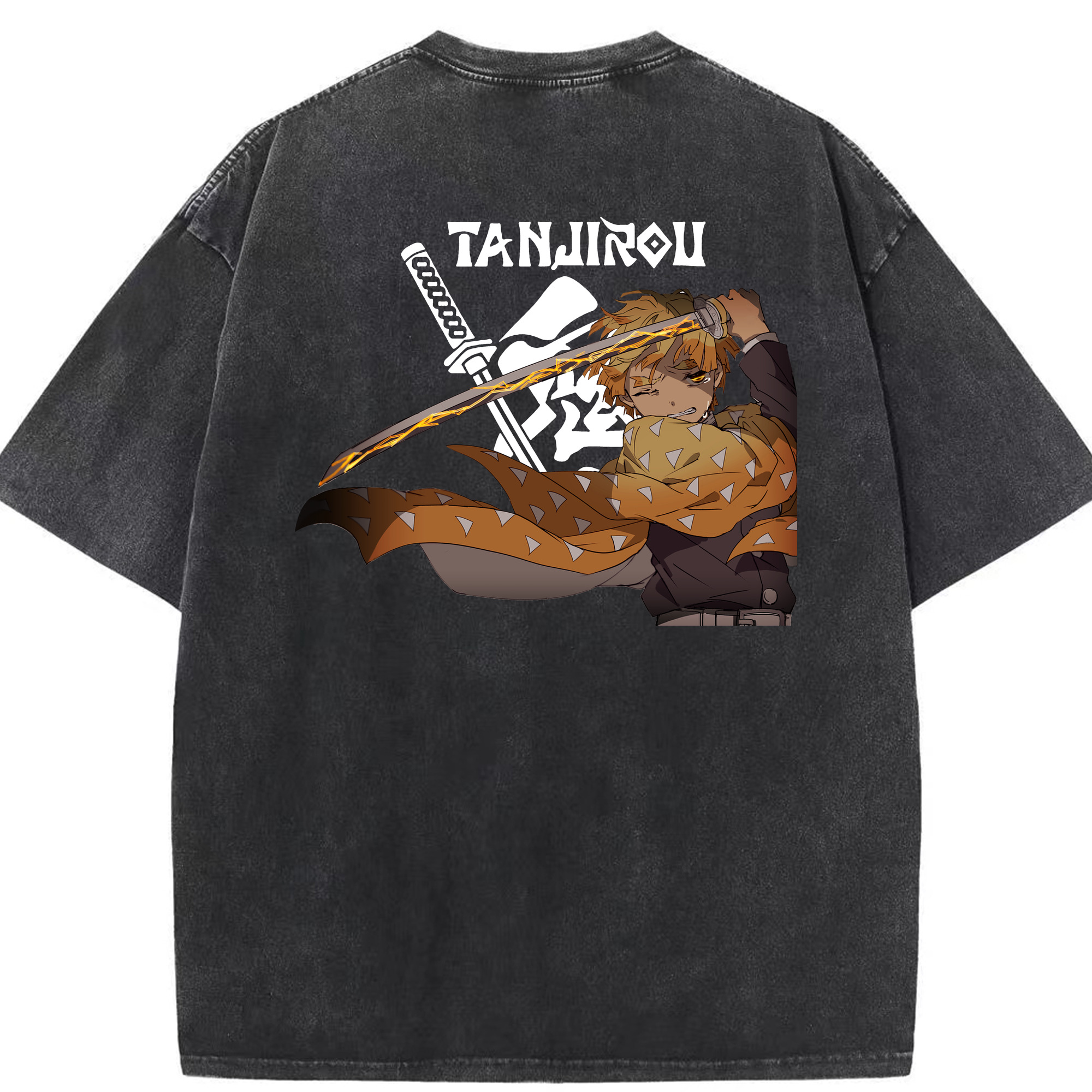 （画像用） 鬼滅の刃（きめつのやいば）我妻 善逸／あがつま ぜんいつ Agatsuma Zenitsu 綿100% ヴィンテージ風 半袖Tシャツ（背面プリント）