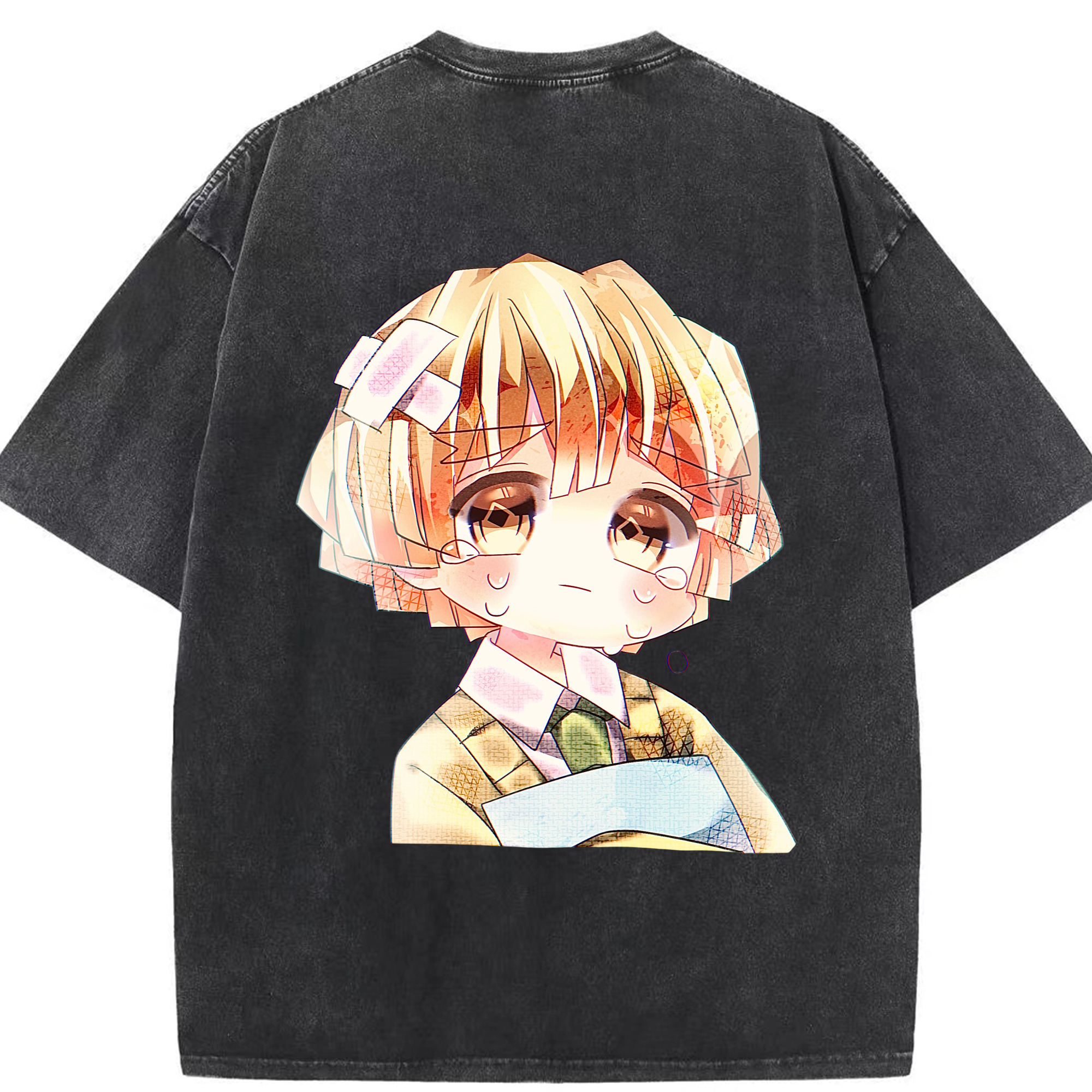 （画像用） 鬼滅の刃（きめつのやいば）我妻 善逸／あがつま ぜんいつ Agatsuma Zenitsu 綿100% ヴィンテージ風 半袖Tシャツ（背面プリント）