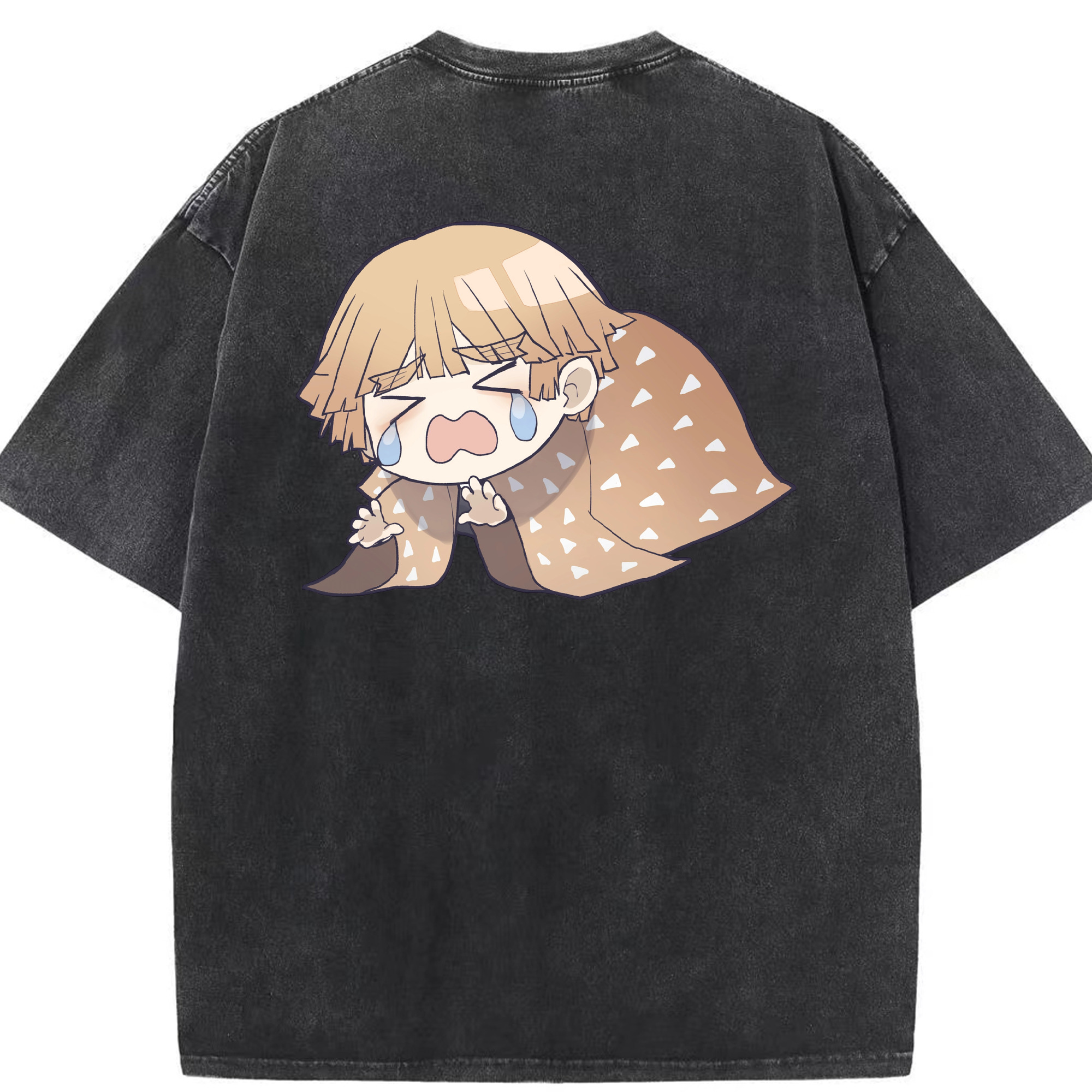 （画像用） 鬼滅の刃（きめつのやいば）我妻 善逸／あがつま ぜんいつ Agatsuma Zenitsu 綿100% ヴィンテージ風 半袖Tシャツ（背面プリント）