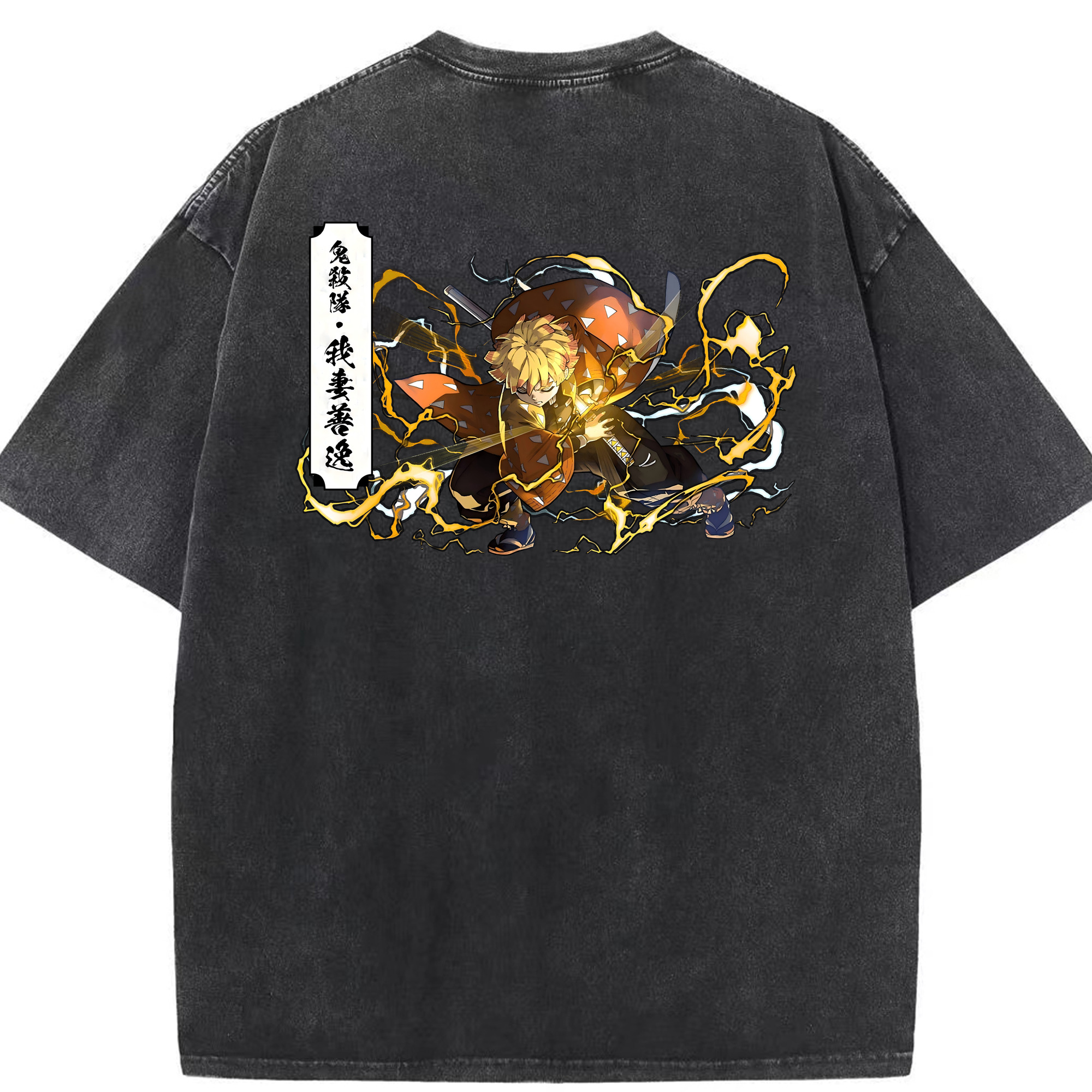 （画像用） 鬼滅の刃（きめつのやいば）我妻 善逸／あがつま ぜんいつ Agatsuma Zenitsu 綿100% ヴィンテージ風 半袖Tシャツ（背面プリント）