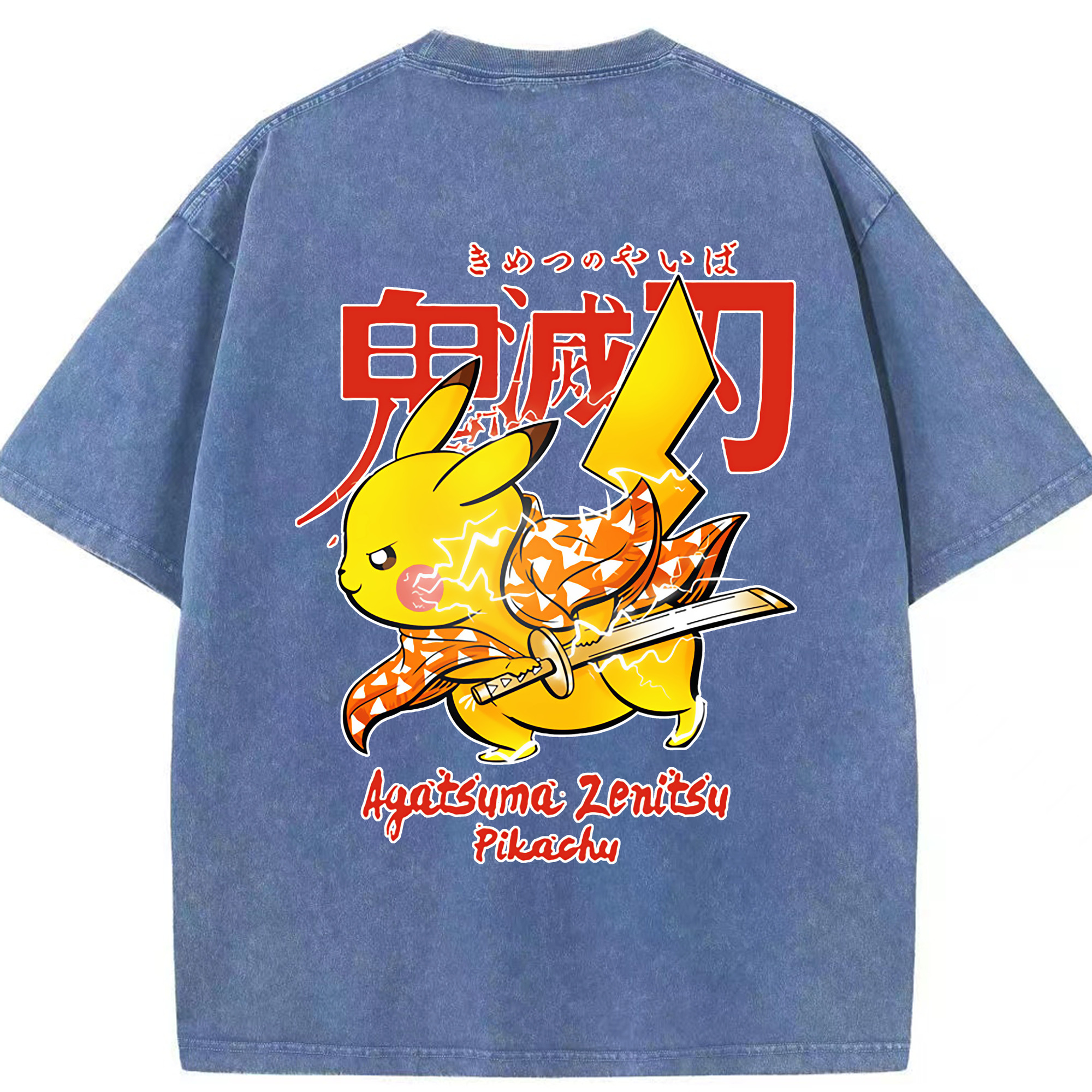 （画像用） 鬼滅の刃（きめつのやいば）我妻 善逸／あがつま ぜんいつ Agatsuma Zenitsu 綿100% ヴィンテージ風 半袖Tシャツ（背面プリント）