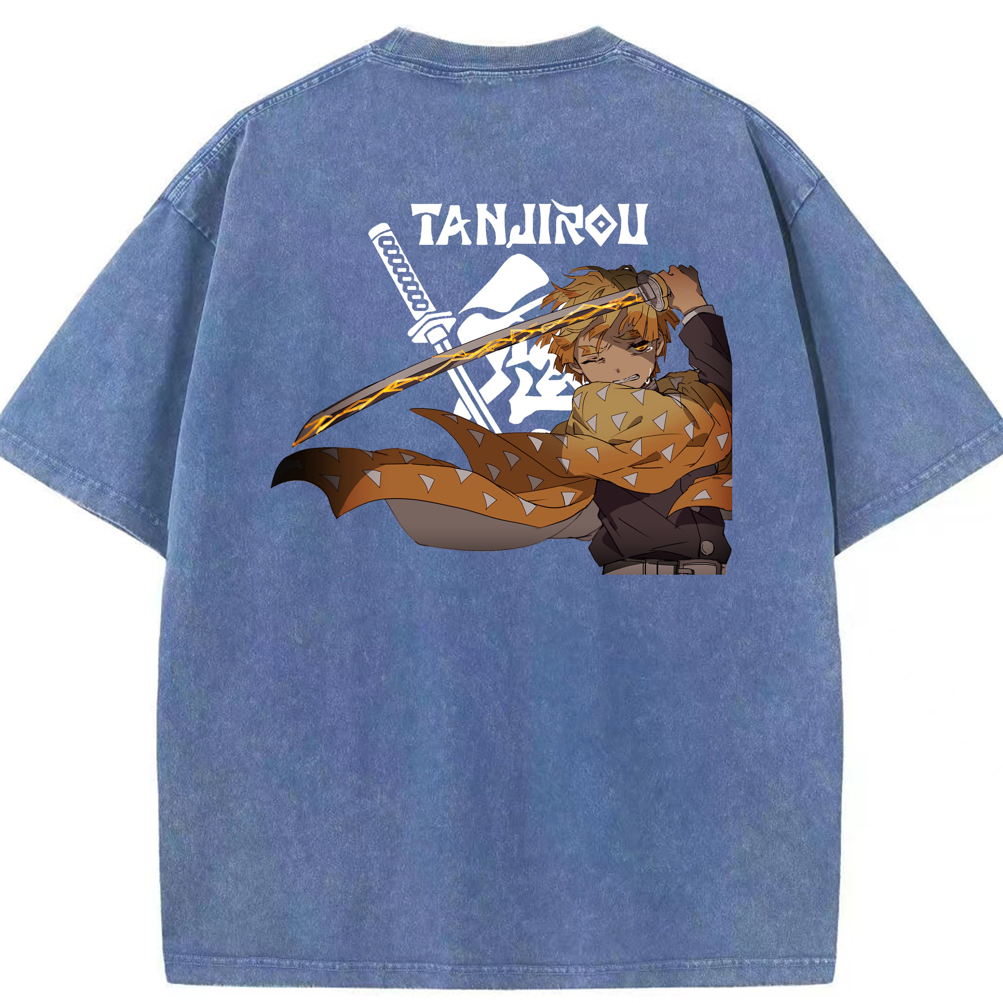 （画像用） 鬼滅の刃（きめつのやいば）我妻 善逸／あがつま ぜんいつ Agatsuma Zenitsu 綿100% ヴィンテージ風 半袖Tシャツ（背面プリント）