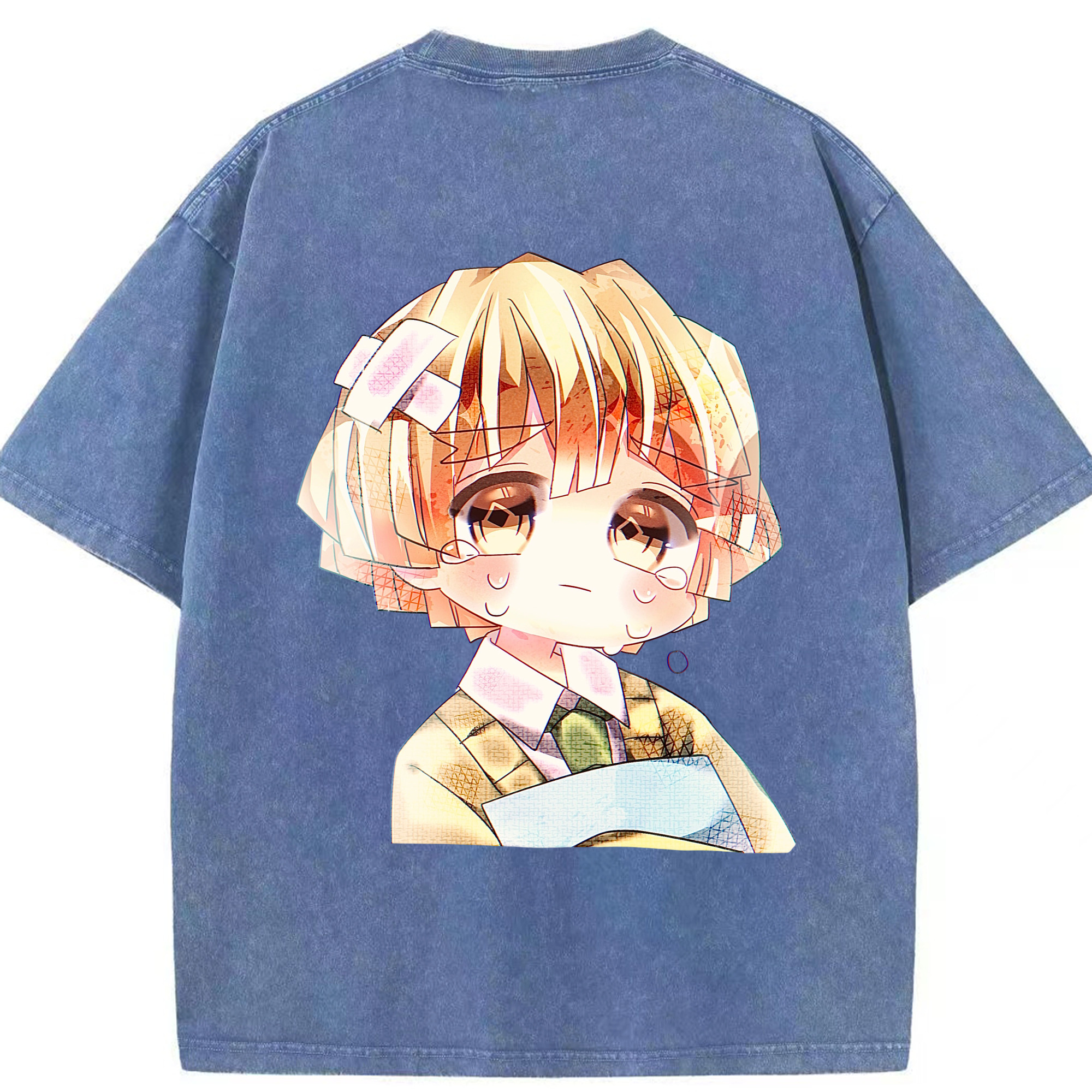 （画像用） 鬼滅の刃（きめつのやいば）我妻 善逸／あがつま ぜんいつ Agatsuma Zenitsu 綿100% ヴィンテージ風 半袖Tシャツ（背面プリント）