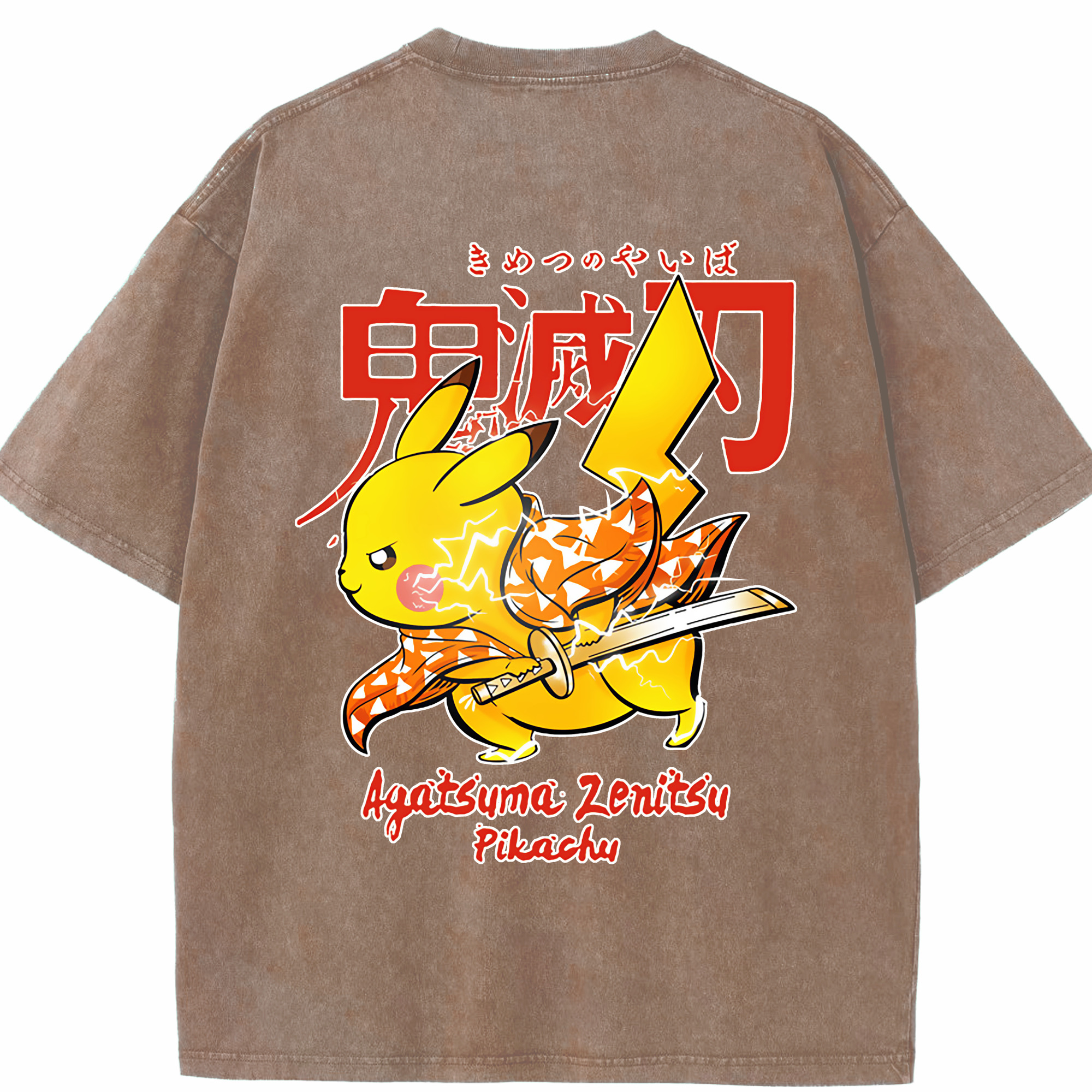 （画像用） 鬼滅の刃（きめつのやいば）我妻 善逸／あがつま ぜんいつ Agatsuma Zenitsu 綿100% ヴィンテージ風 半袖Tシャツ（背面プリント）