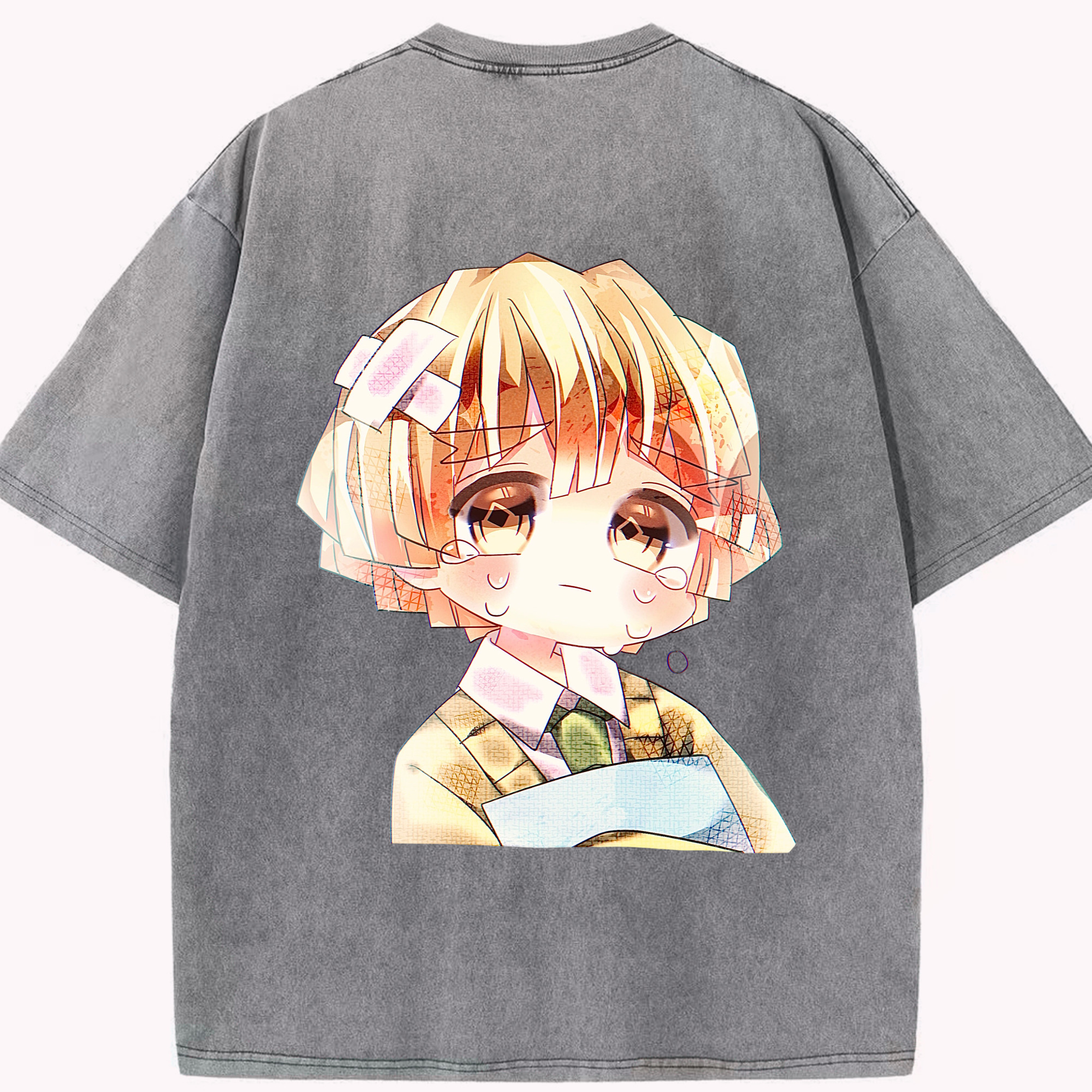 （画像用） 鬼滅の刃（きめつのやいば）我妻 善逸／あがつま ぜんいつ Agatsuma Zenitsu 綿100% ヴィンテージ風 半袖Tシャツ（背面プリント）