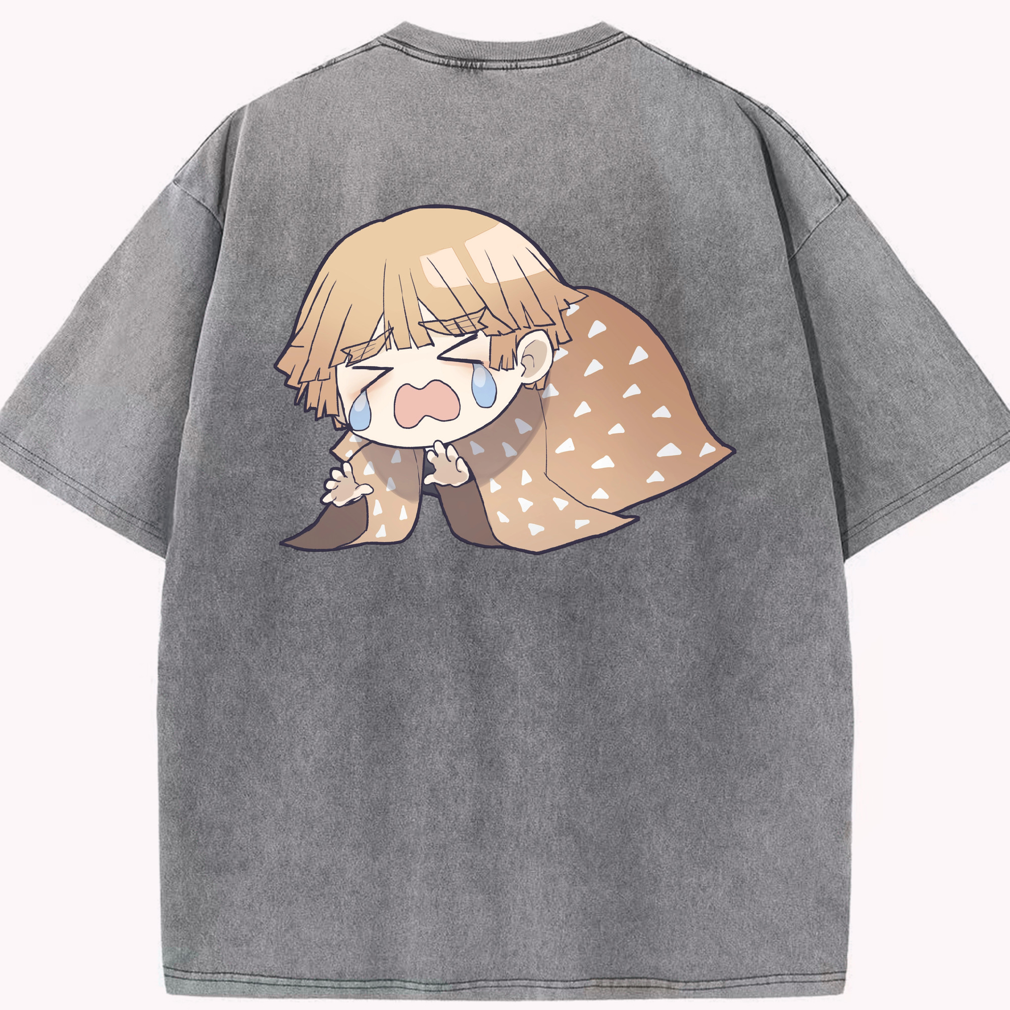 （画像用） 鬼滅の刃（きめつのやいば）我妻 善逸／あがつま ぜんいつ Agatsuma Zenitsu 綿100% ヴィンテージ風 半袖Tシャツ（背面プリント）