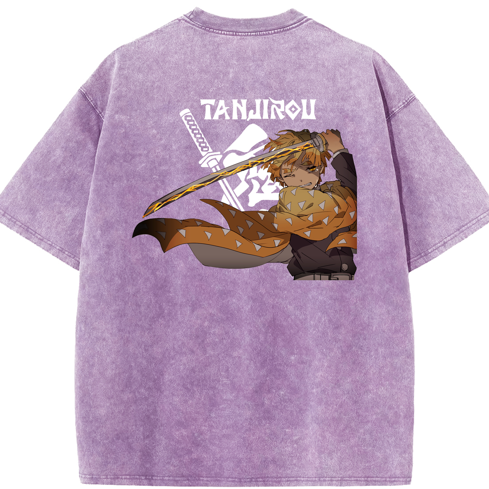 （画像用） 鬼滅の刃（きめつのやいば）我妻 善逸／あがつま ぜんいつ Agatsuma Zenitsu 綿100% ヴィンテージ風 半袖Tシャツ（背面プリント）
