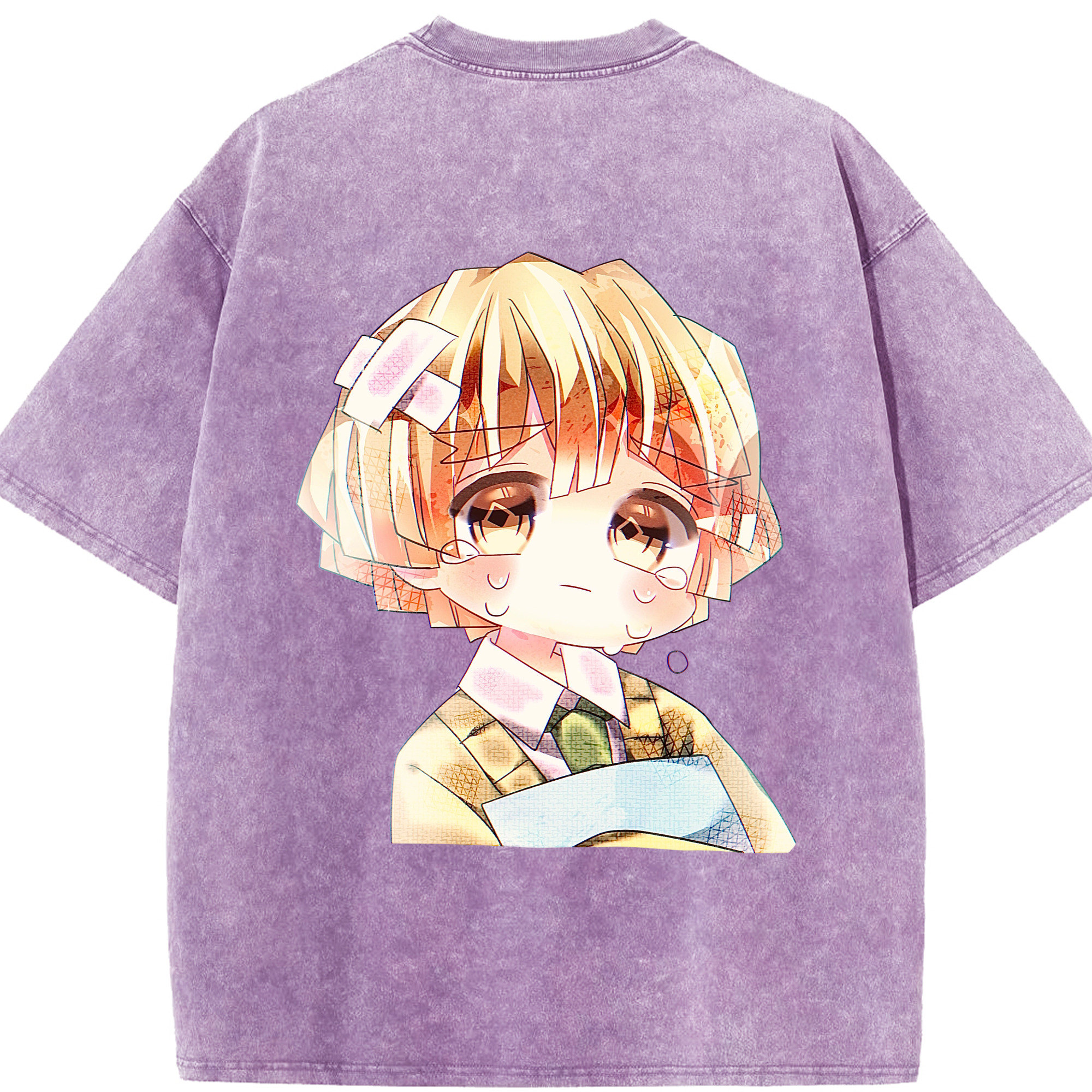 （画像用） 鬼滅の刃（きめつのやいば）我妻 善逸／あがつま ぜんいつ Agatsuma Zenitsu 綿100% ヴィンテージ風 半袖Tシャツ（背面プリント）