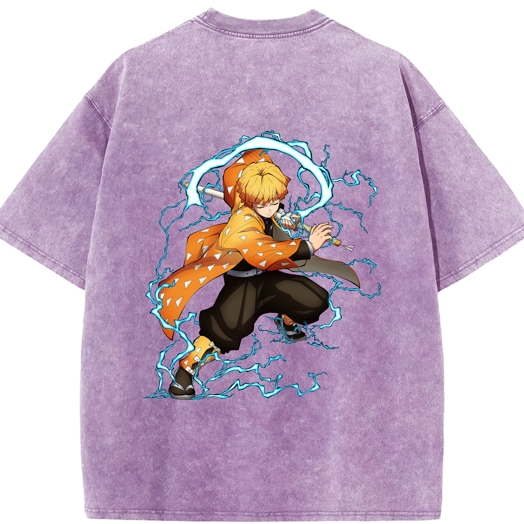 （画像用） 鬼滅の刃（きめつのやいば）我妻 善逸／あがつま ぜんいつ Agatsuma Zenitsu 綿100% ヴィンテージ風 半袖Tシャツ（背面プリント）