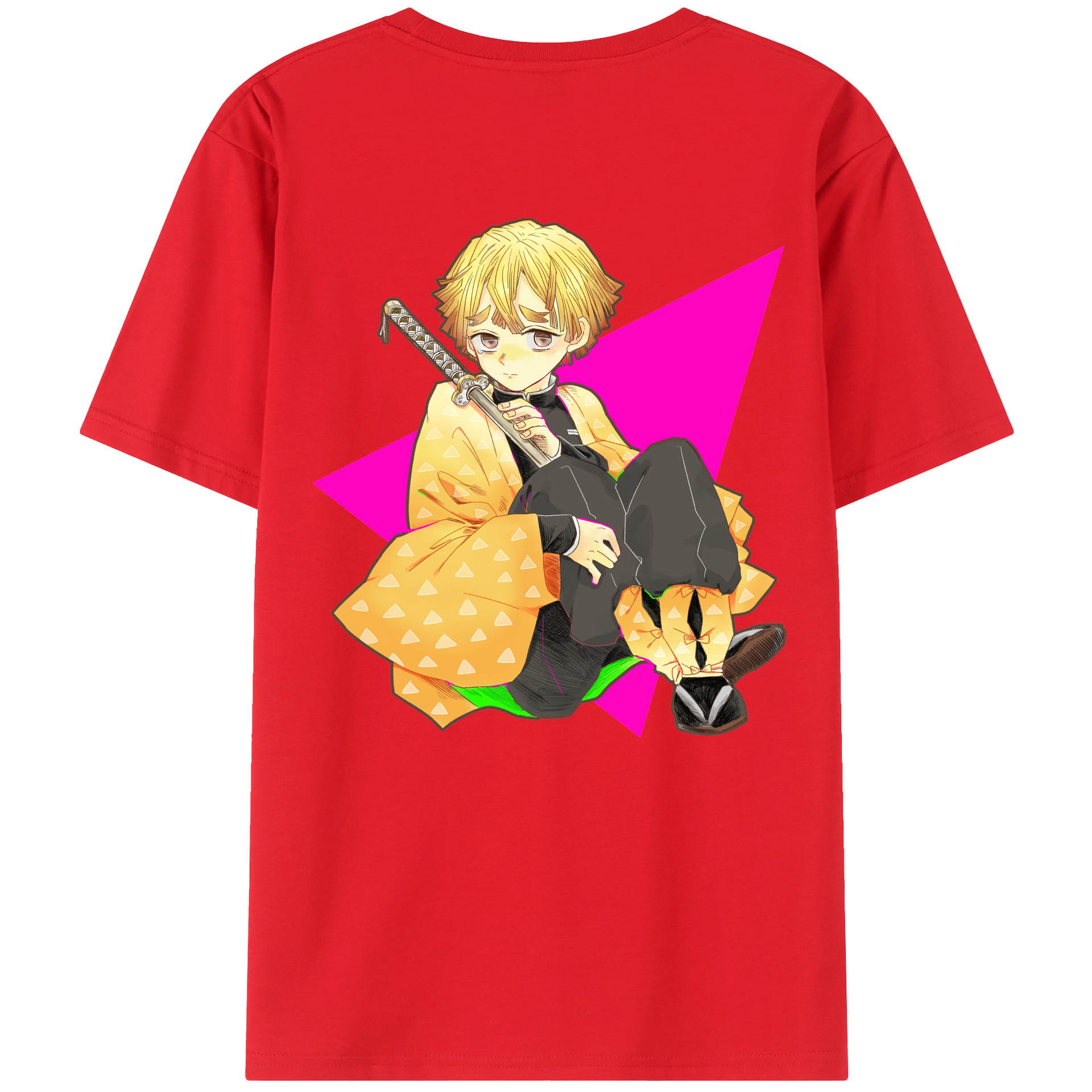 （画像用） 鬼滅の刃（きめつのやいば）我妻 善逸／あがつま ぜんいつ Agatsuma Zenitsu 綿100％ メンズ半袖Tシャツ（バックプリント） 通気性