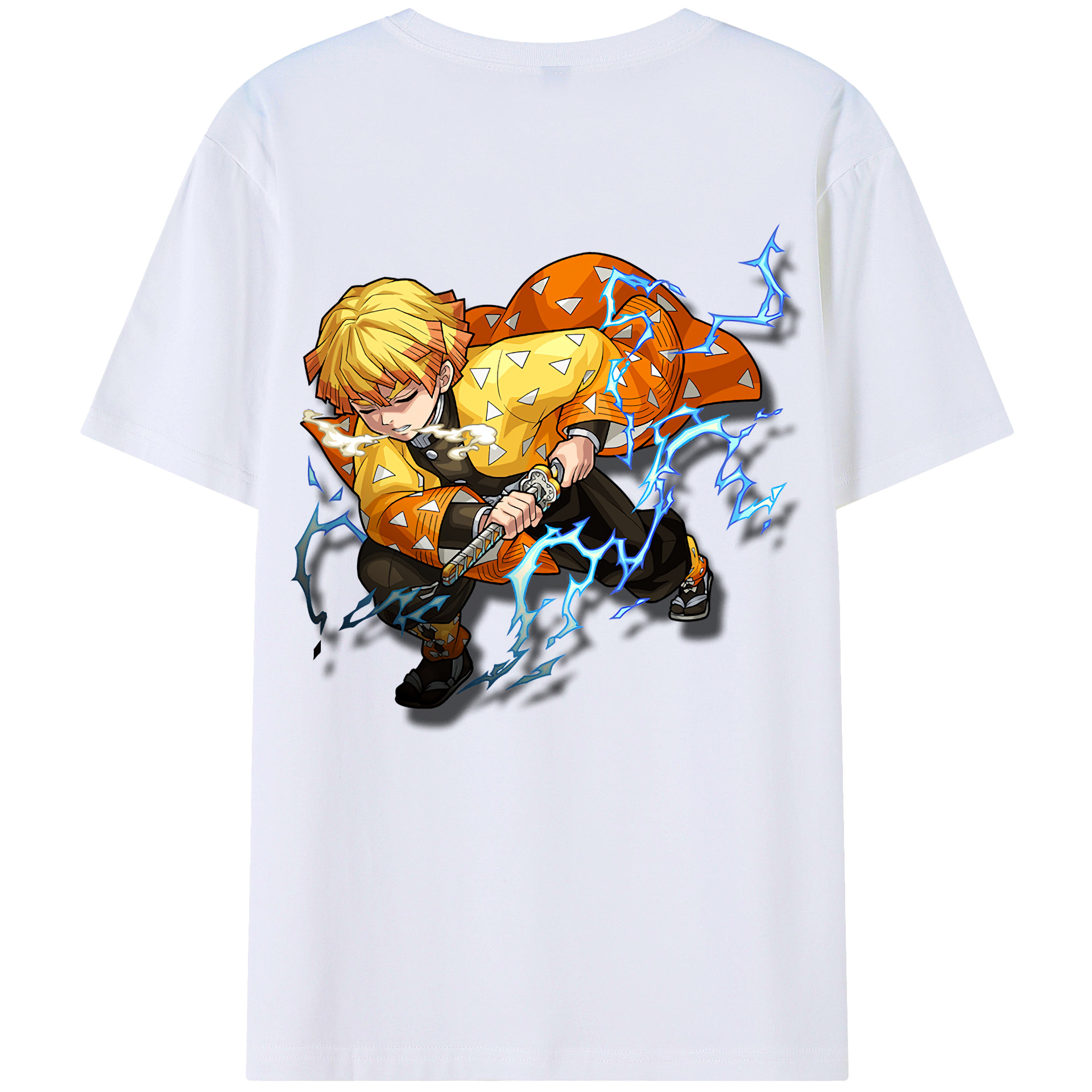 （画像用） 鬼滅の刃（きめつのやいば）我妻 善逸／あがつま ぜんいつ Agatsuma Zenitsu 綿100％ メンズ半袖Tシャツ（バックプリント） 通気性