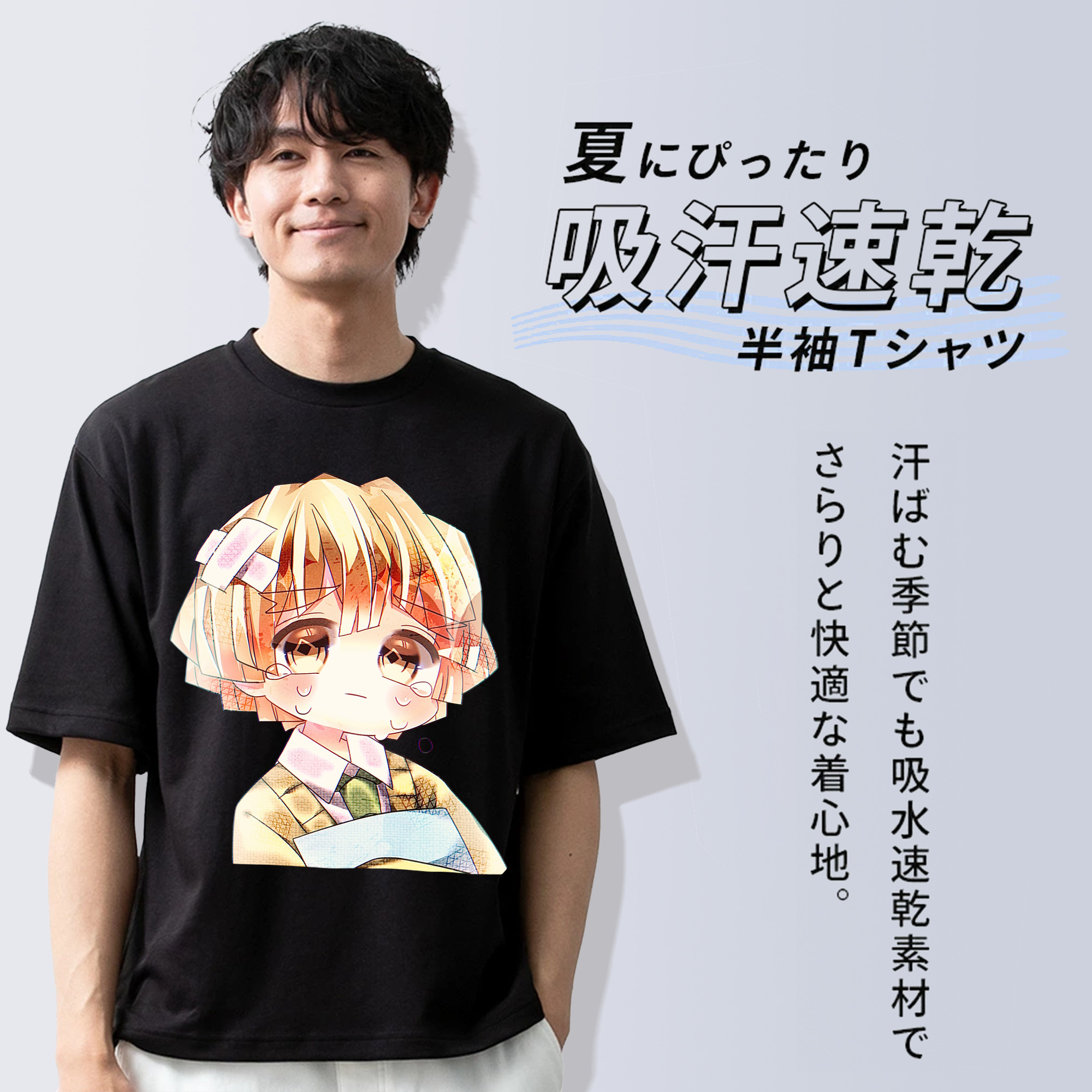 鬼滅の刃（きめつのやいば）我妻 善逸／あがつま ぜんいつ Agatsuma Zenitsu 綿100％ メンズ半袖Tシャツ｜肌触りやわらか＆通気性