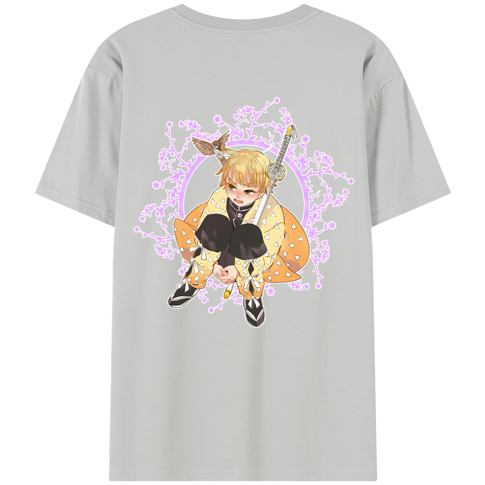 （画像用） 鬼滅の刃（きめつのやいば）我妻 善逸／あがつま ぜんいつ Agatsuma Zenitsu レディース半袖Tシャツ(バックプリント)