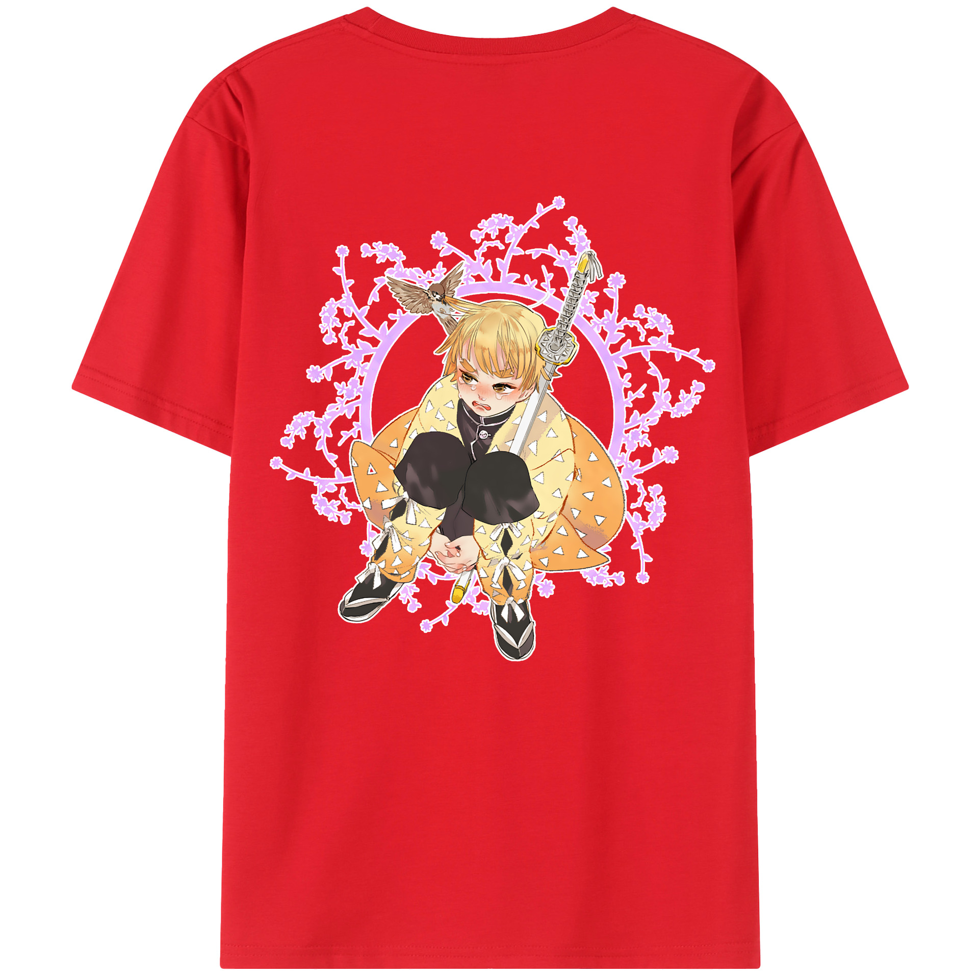 （画像用） 鬼滅の刃（きめつのやいば）我妻 善逸／あがつま ぜんいつ Agatsuma Zenitsu レディース半袖Tシャツ(バックプリント)
