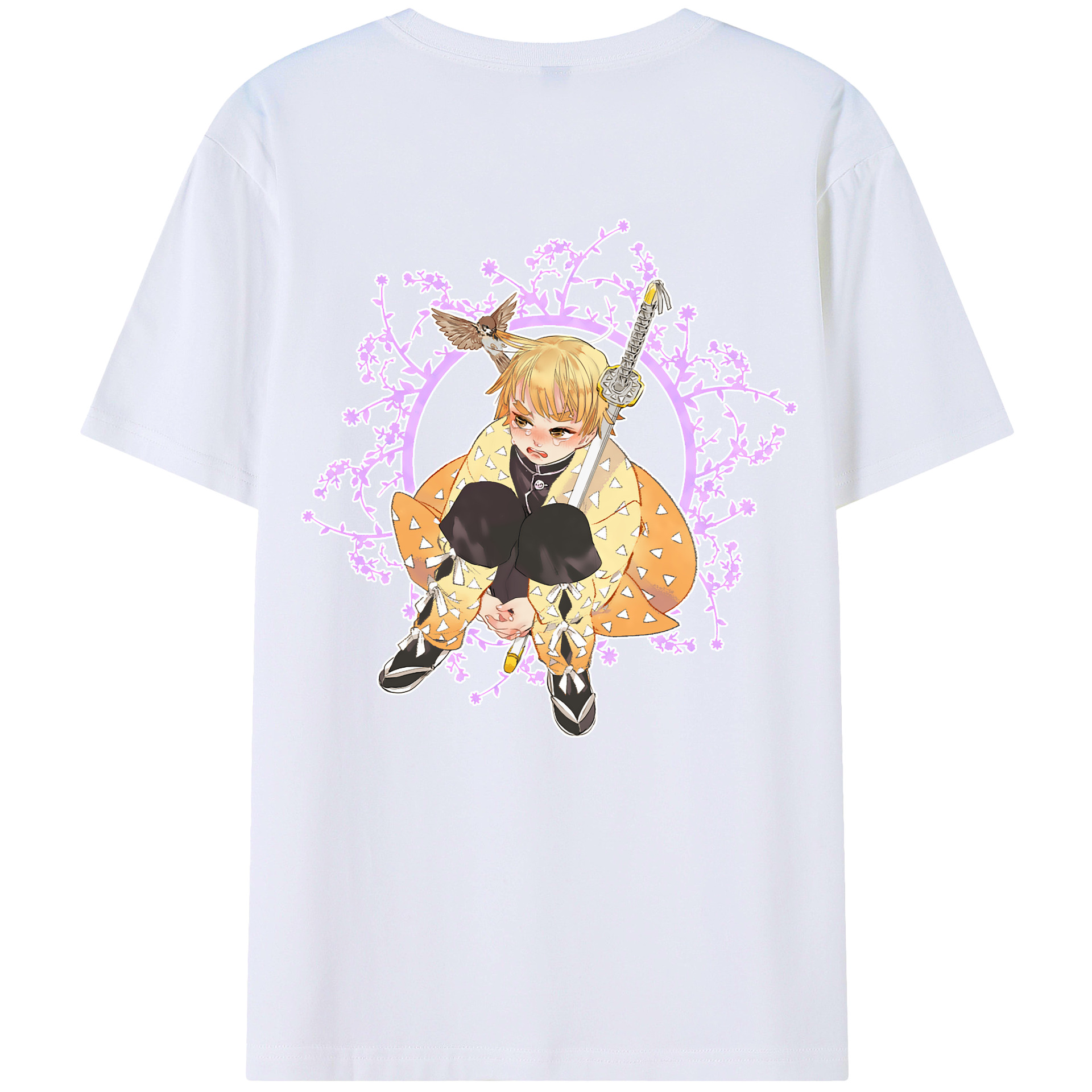 （画像用） 鬼滅の刃（きめつのやいば）我妻 善逸／あがつま ぜんいつ Agatsuma Zenitsu レディース半袖Tシャツ(バックプリント)