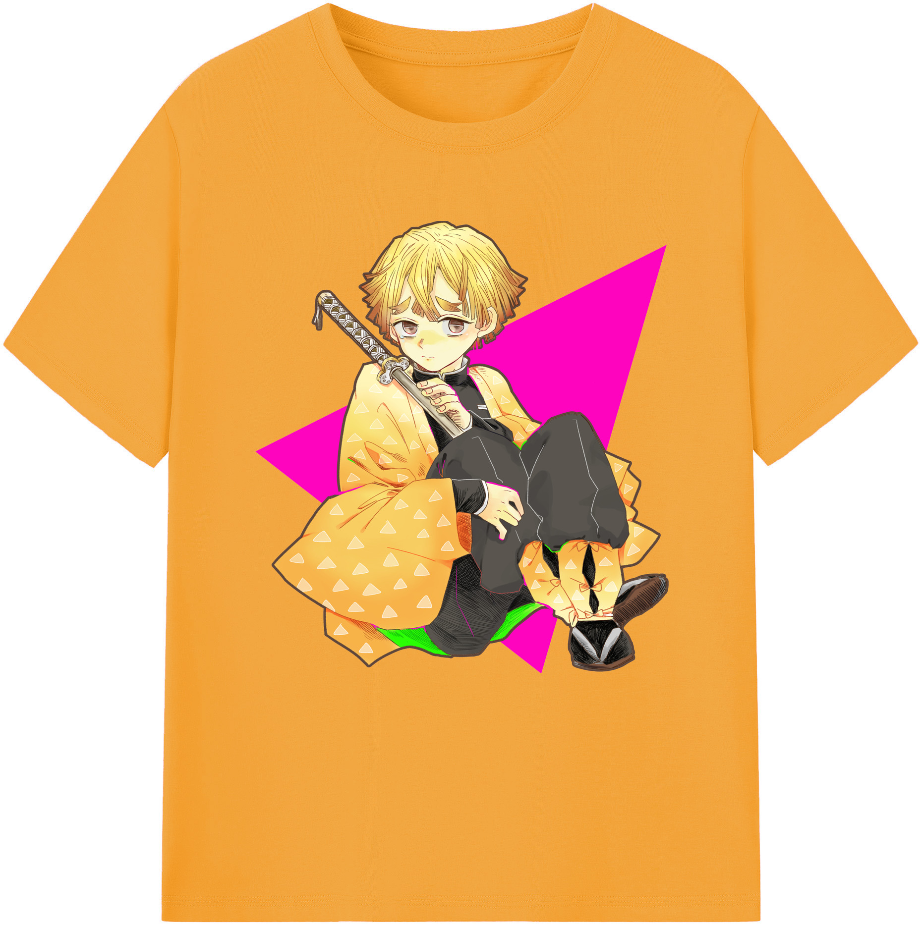 （画像用） 鬼滅の刃（きめつのやいば）我妻 善逸／あがつま ぜんいつ Agatsuma Zenitsu レディースカジュアルプリントTシャツ（綿100％）