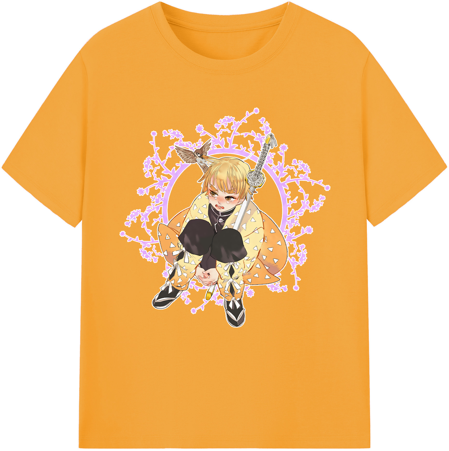 （画像用） 鬼滅の刃（きめつのやいば）我妻 善逸／あがつま ぜんいつ Agatsuma Zenitsu レディースカジュアルプリントTシャツ（綿100％）