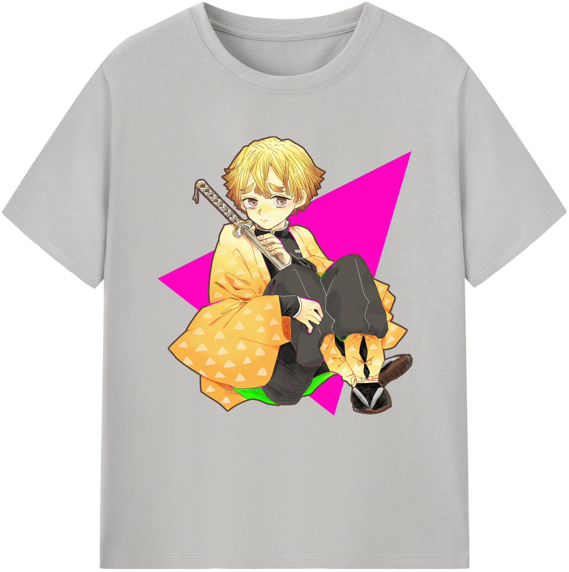 （画像用） 鬼滅の刃（きめつのやいば）我妻 善逸／あがつま ぜんいつ Agatsuma Zenitsu レディースカジュアルプリントTシャツ（綿100％）