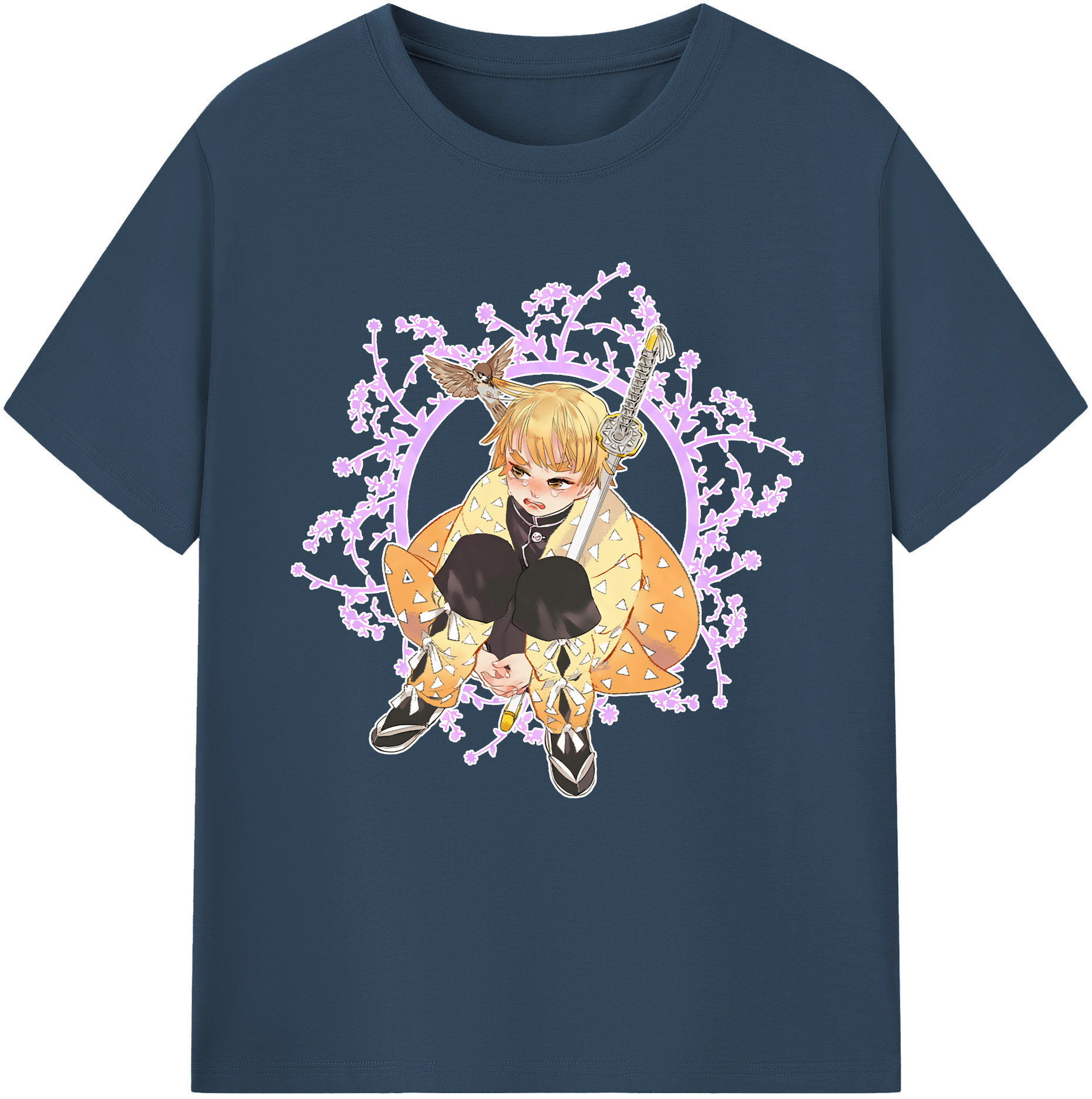 （画像用） 鬼滅の刃（きめつのやいば）我妻 善逸／あがつま ぜんいつ Agatsuma Zenitsu レディースカジュアルプリントTシャツ（綿100％）