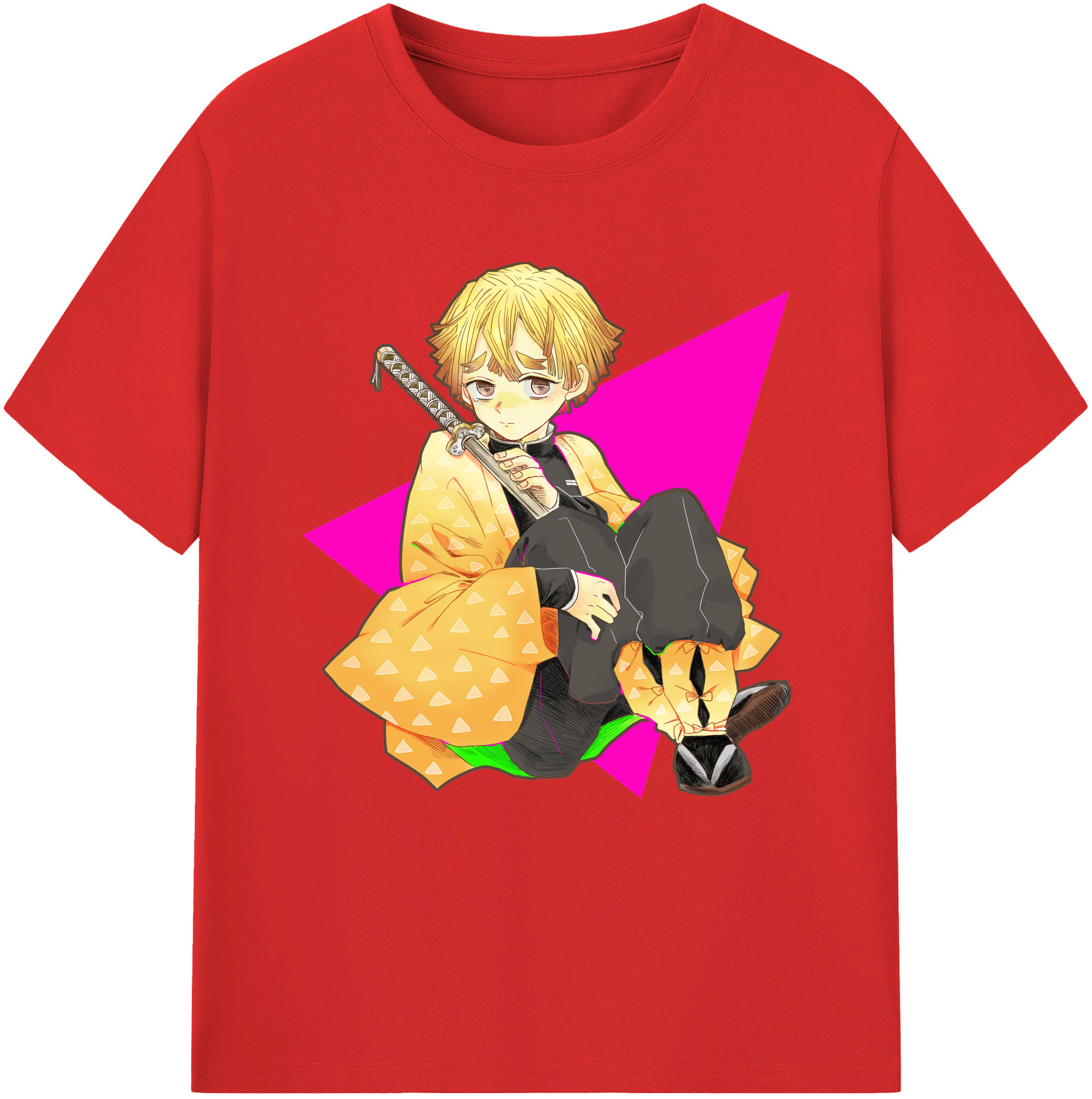 （画像用） 鬼滅の刃（きめつのやいば）我妻 善逸／あがつま ぜんいつ Agatsuma Zenitsu レディースカジュアルプリントTシャツ（綿100％）