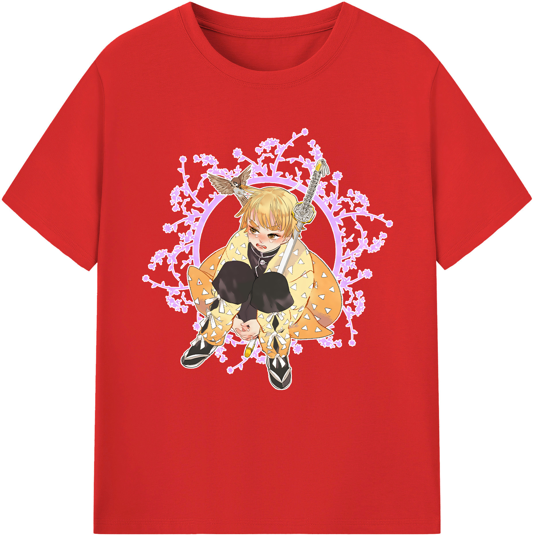 （画像用） 鬼滅の刃（きめつのやいば）我妻 善逸／あがつま ぜんいつ Agatsuma Zenitsu レディースカジュアルプリントTシャツ（綿100％）
