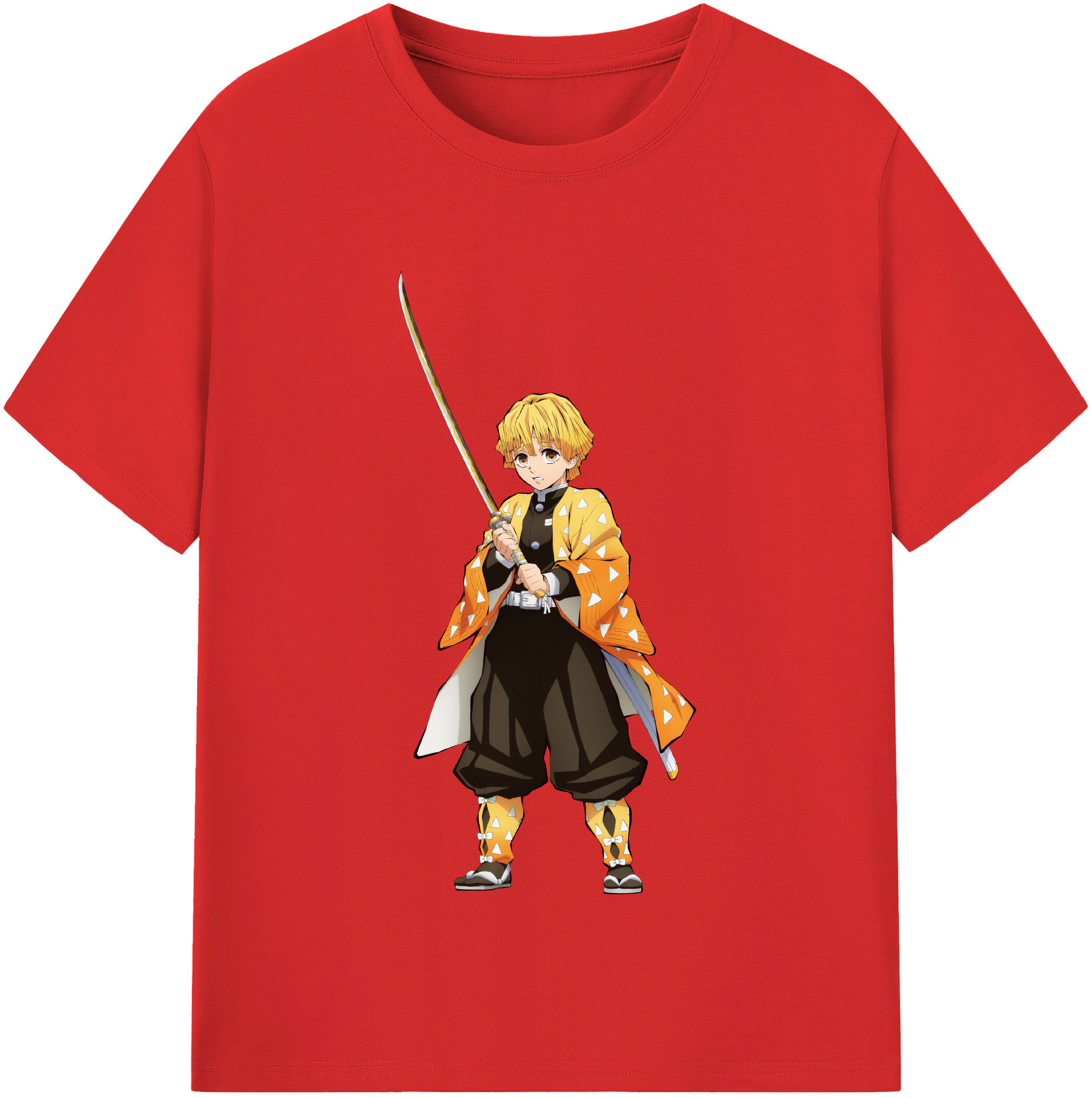 （画像用） 鬼滅の刃（きめつのやいば）我妻 善逸／あがつま ぜんいつ Agatsuma Zenitsu レディースカジュアルプリントTシャツ（綿100％）