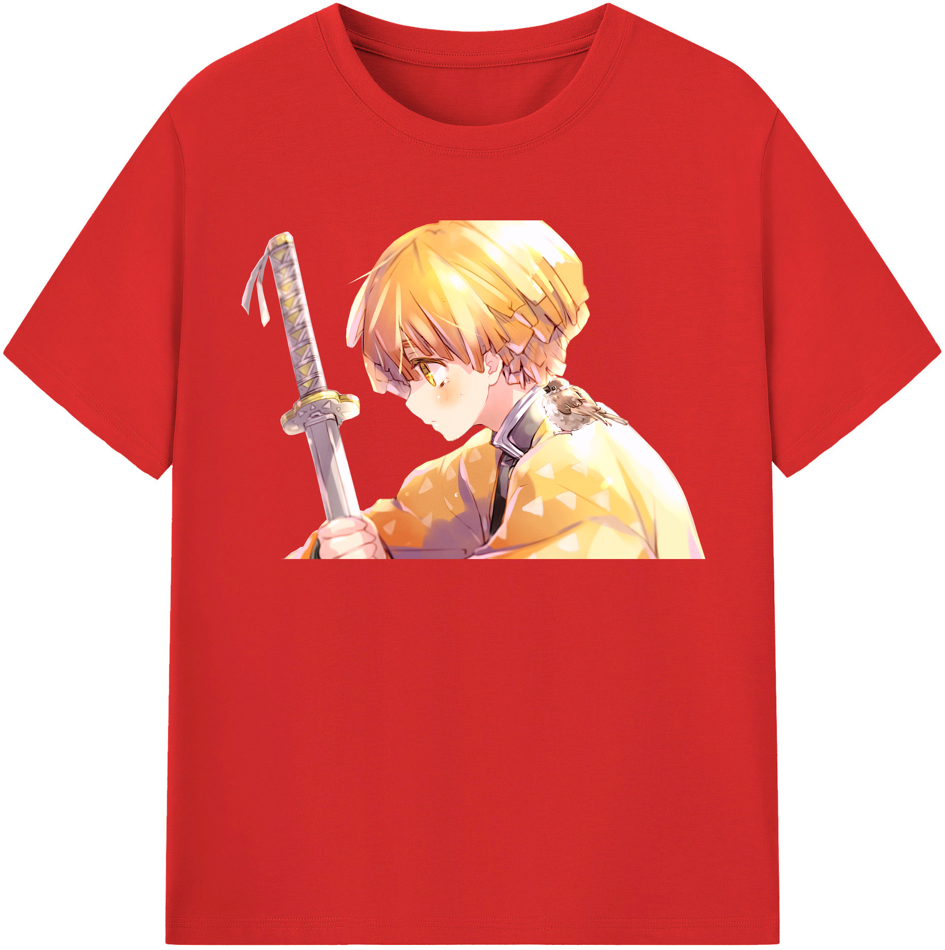 （画像用） 鬼滅の刃（きめつのやいば）我妻 善逸／あがつま ぜんいつ Agatsuma Zenitsu レディースカジュアルプリントTシャツ（綿100％）