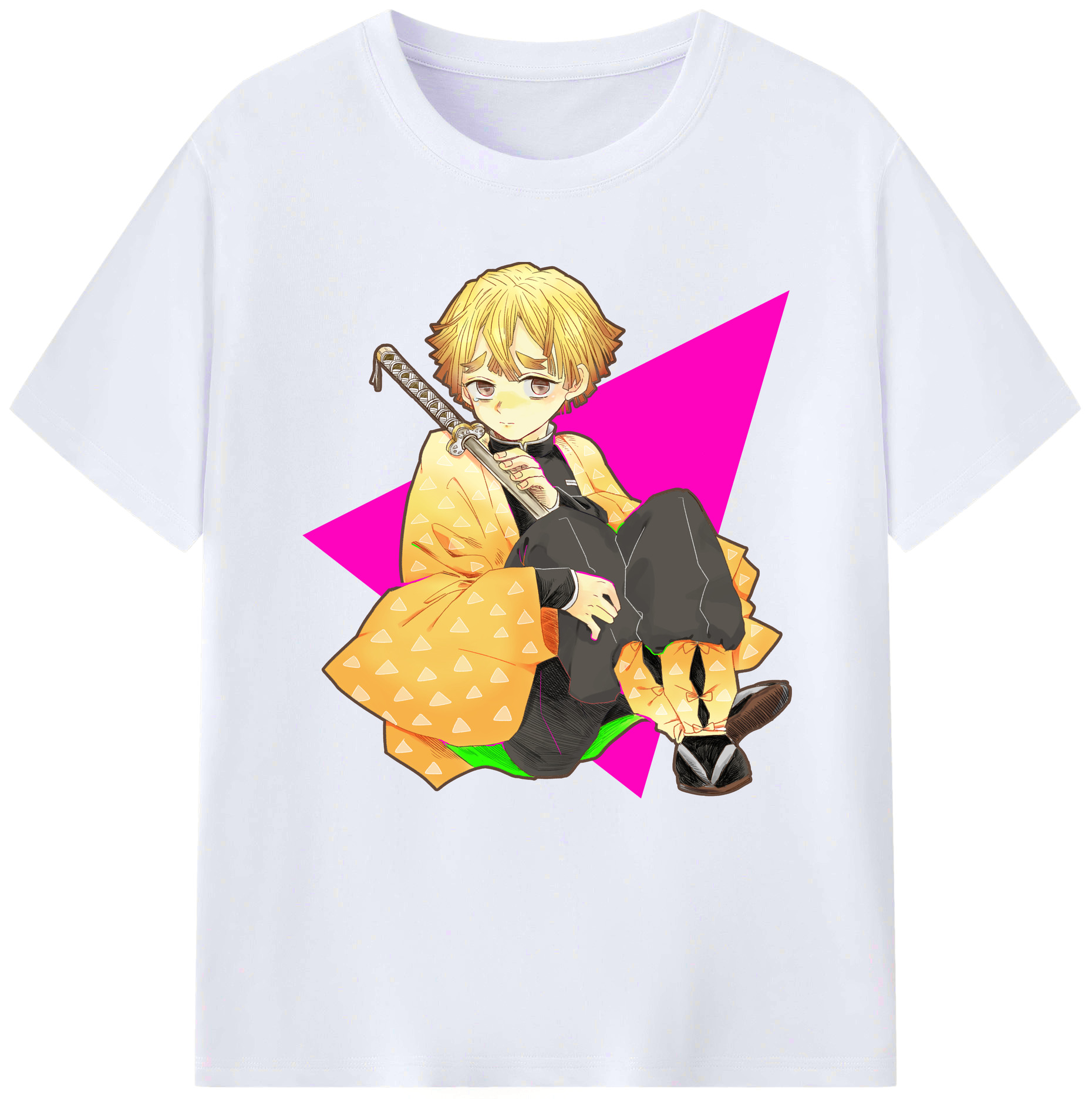 （画像用） 鬼滅の刃（きめつのやいば）我妻 善逸／あがつま ぜんいつ Agatsuma Zenitsu レディースカジュアルプリントTシャツ（綿100％）