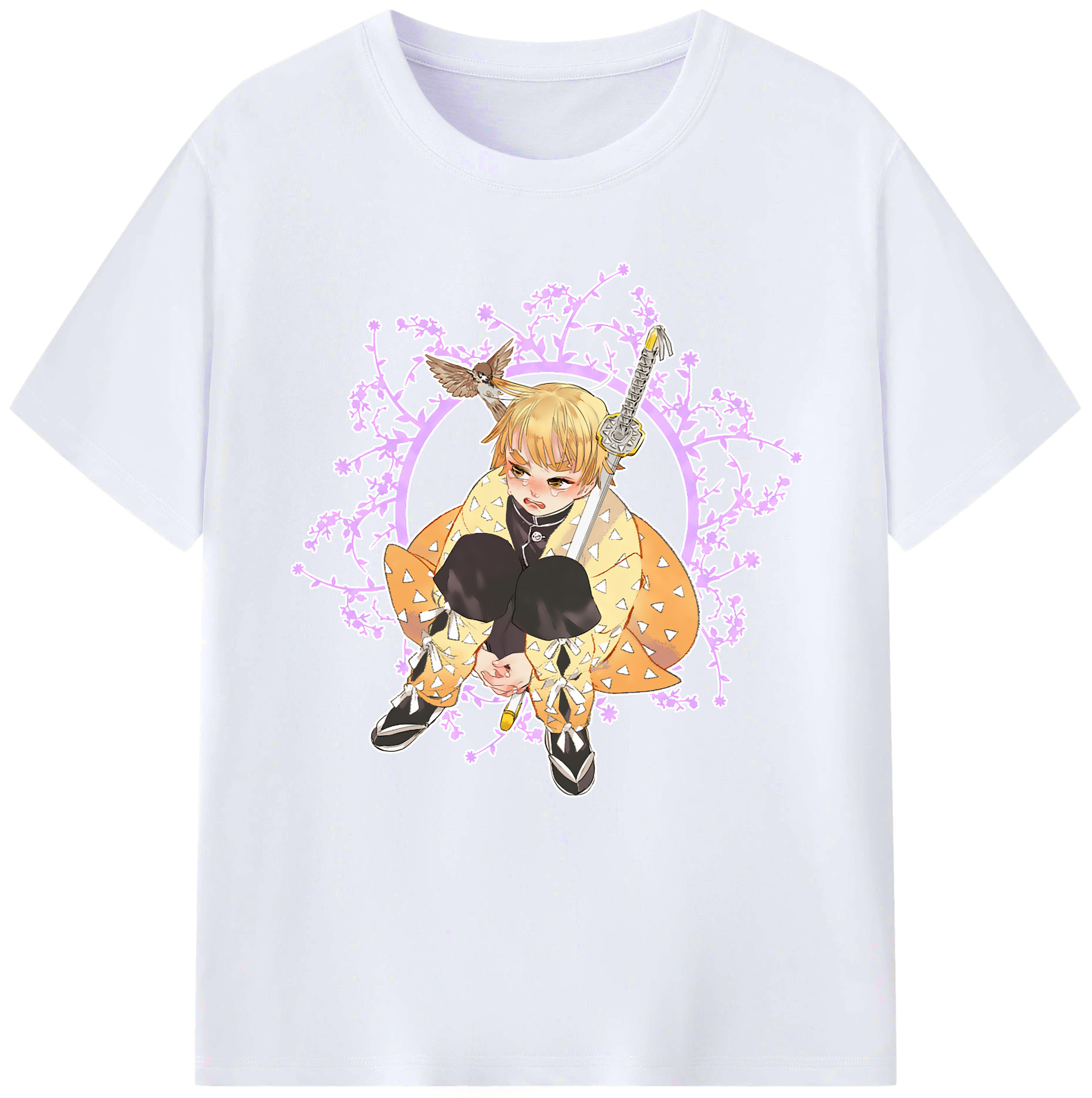 （画像用） 鬼滅の刃（きめつのやいば）我妻 善逸／あがつま ぜんいつ Agatsuma Zenitsu レディースカジュアルプリントTシャツ（綿100％）