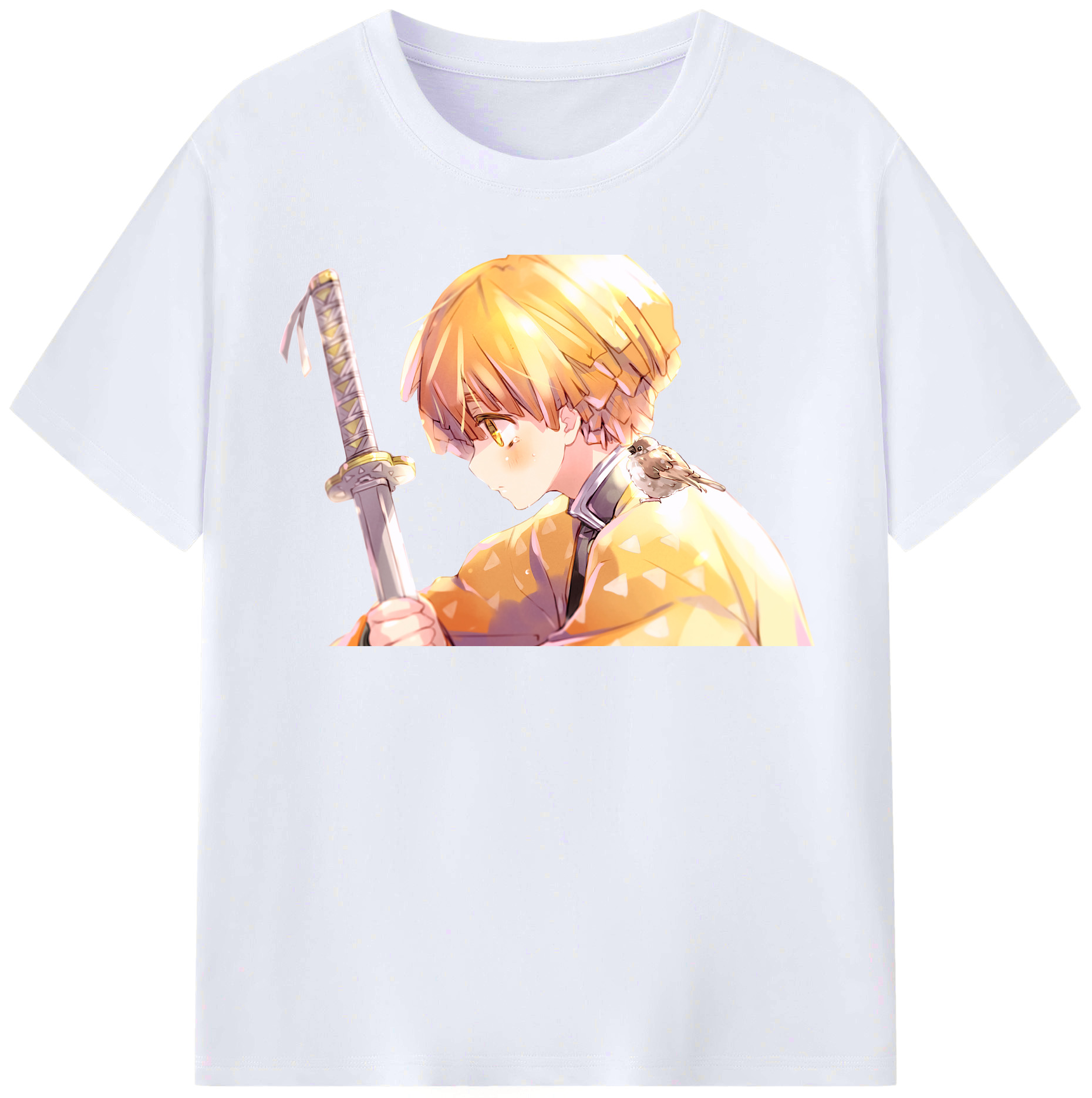 （画像用） 鬼滅の刃（きめつのやいば）我妻 善逸／あがつま ぜんいつ Agatsuma Zenitsu レディースカジュアルプリントTシャツ（綿100％）