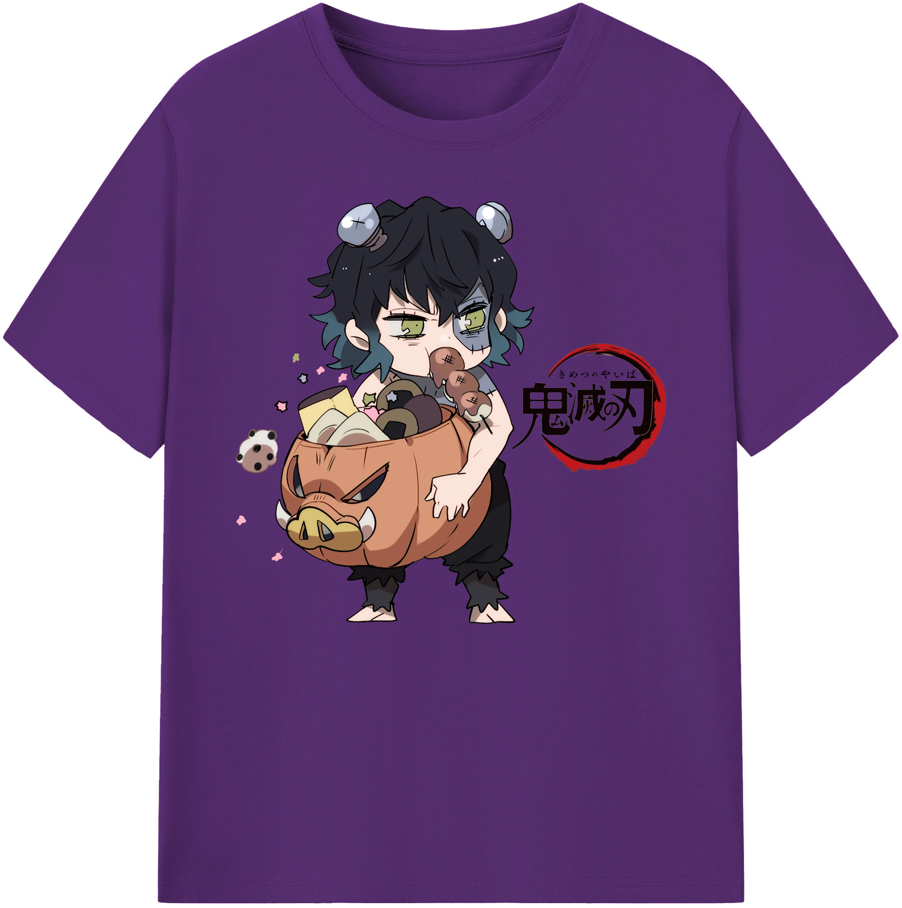 （画像用） 鬼滅の刃（きめつのやいば）嘴平 伊之助／はしびら いのすけ Hashibira Inosuke 綿100％ メンズ半袖Tシャツ｜肌触りやわらか＆通気性