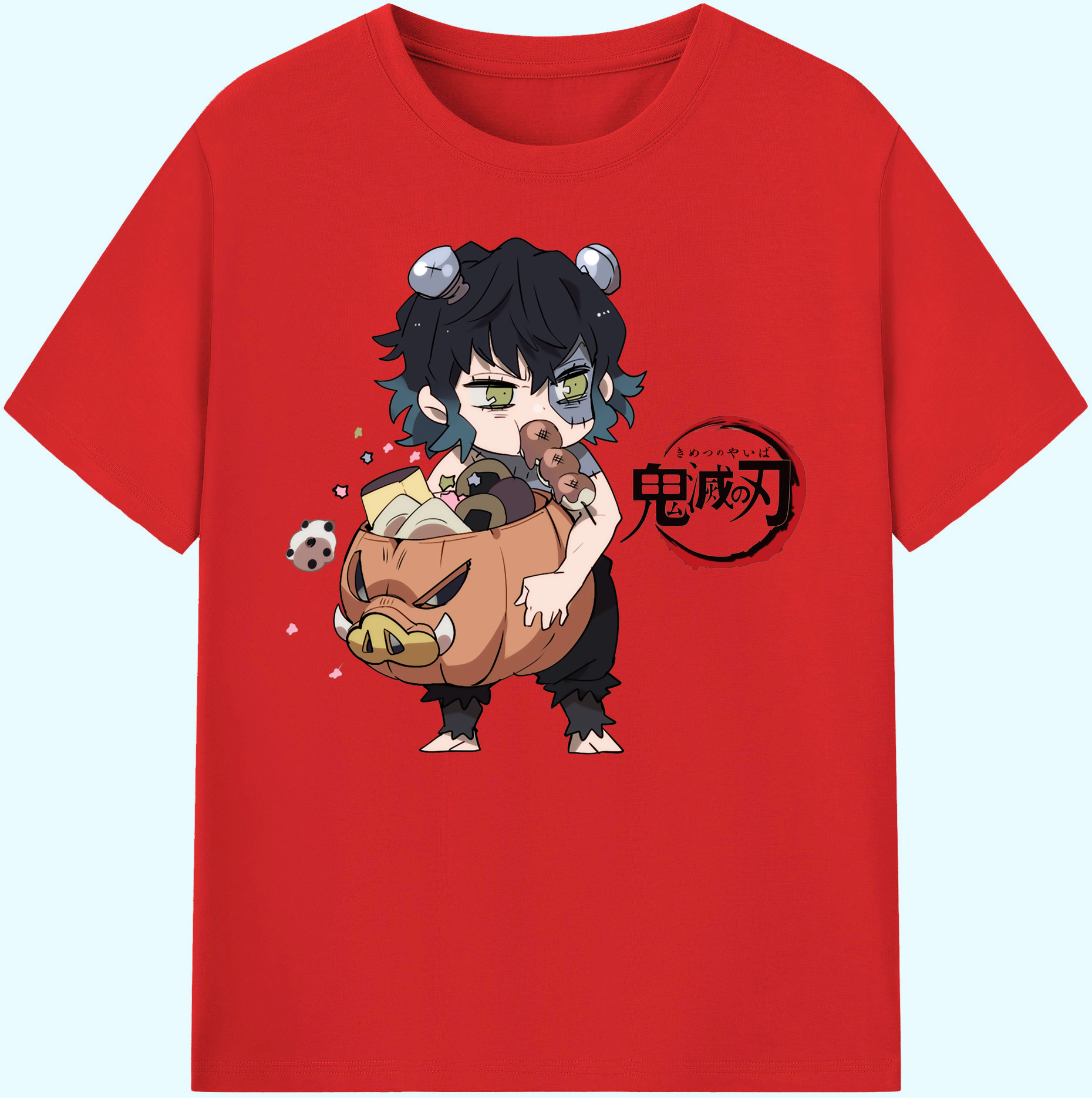 （画像用） 鬼滅の刃（きめつのやいば）嘴平 伊之助／はしびら いのすけ Hashibira Inosuke 綿100％ メンズ半袖Tシャツ｜肌触りやわらか＆通気性