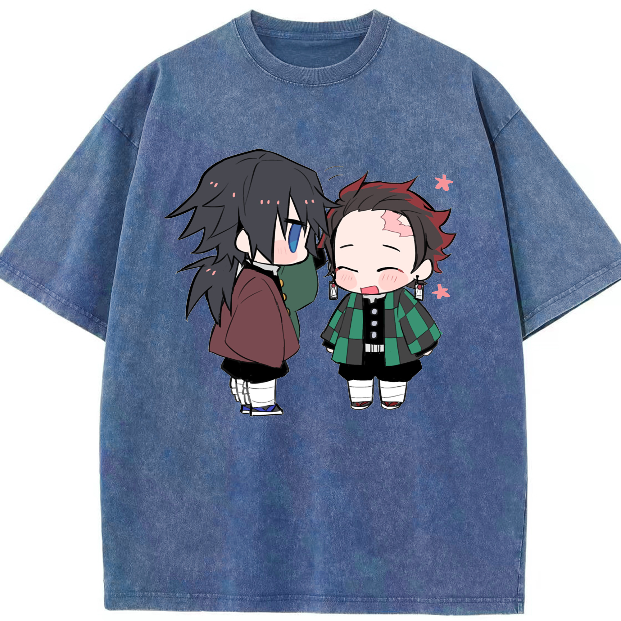 （画像用） 鬼滅の刃（きめつのやいば）水柱-冨岡 義勇／とみおか ぎゆう Tomioka Giyuu 綿100% ヴィンテージ風 半袖Tシャツ（フロントプリント）