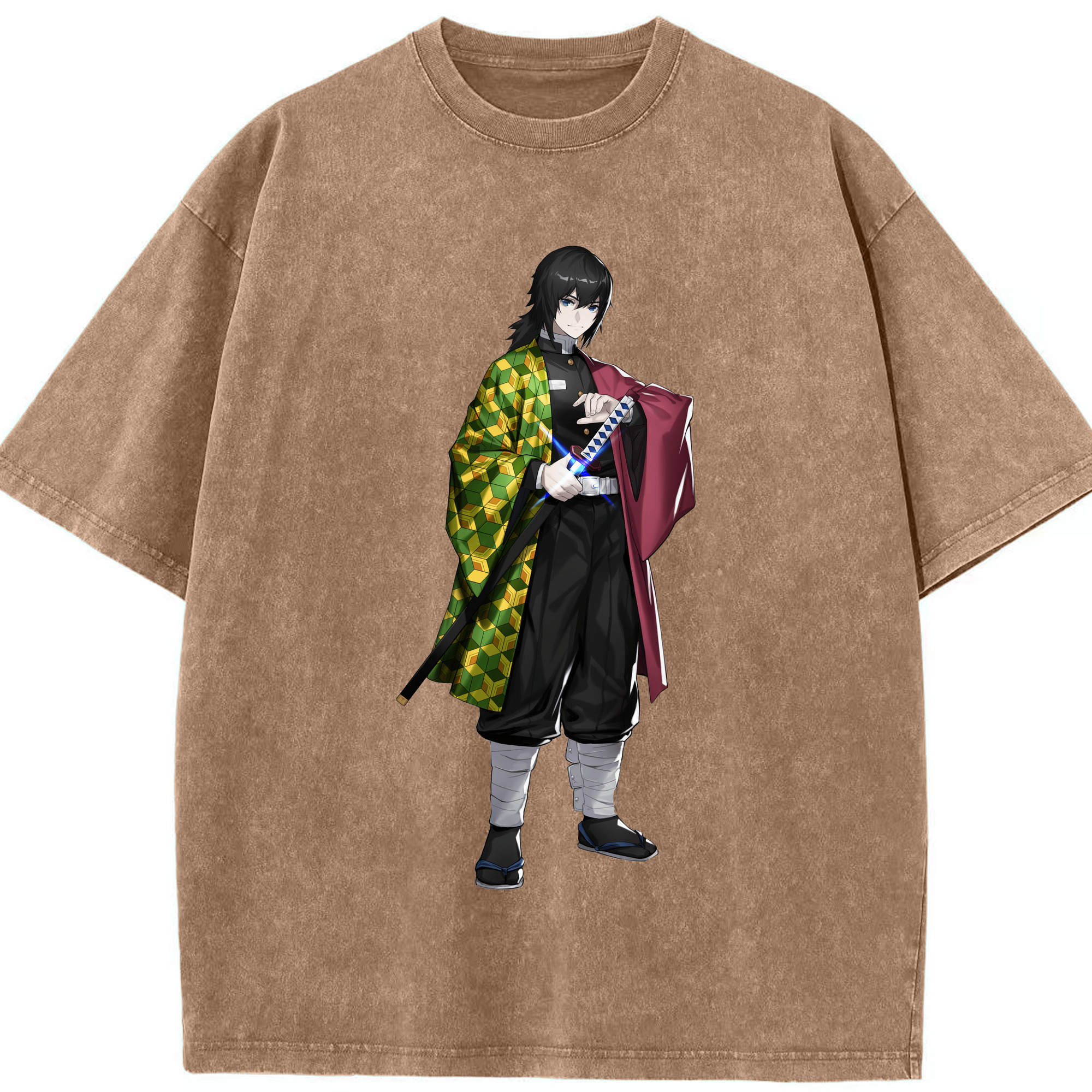 （画像用） 鬼滅の刃（きめつのやいば）水柱-冨岡 義勇／とみおか ぎゆう Tomioka Giyuu 綿100% ヴィンテージ風 半袖Tシャツ（フロントプリント）
