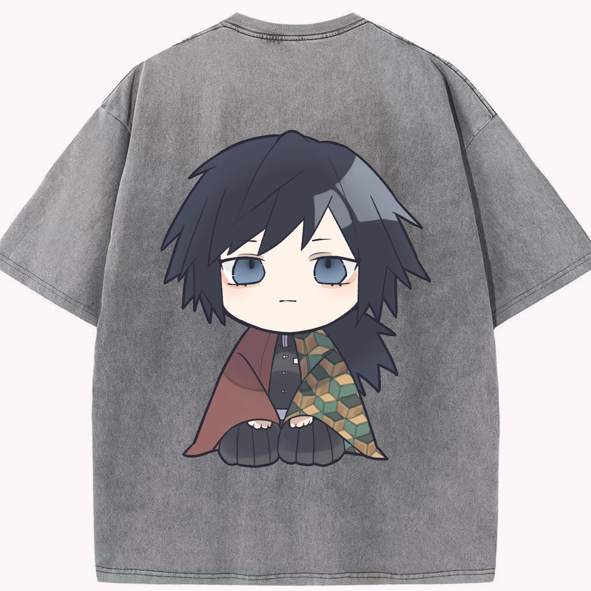 （画像用） 鬼滅の刃（きめつのやいば）水柱-冨岡 義勇／とみおか ぎゆう Tomioka Giyuu 綿100% ヴィンテージ風 半袖Tシャツ（背面プリント）