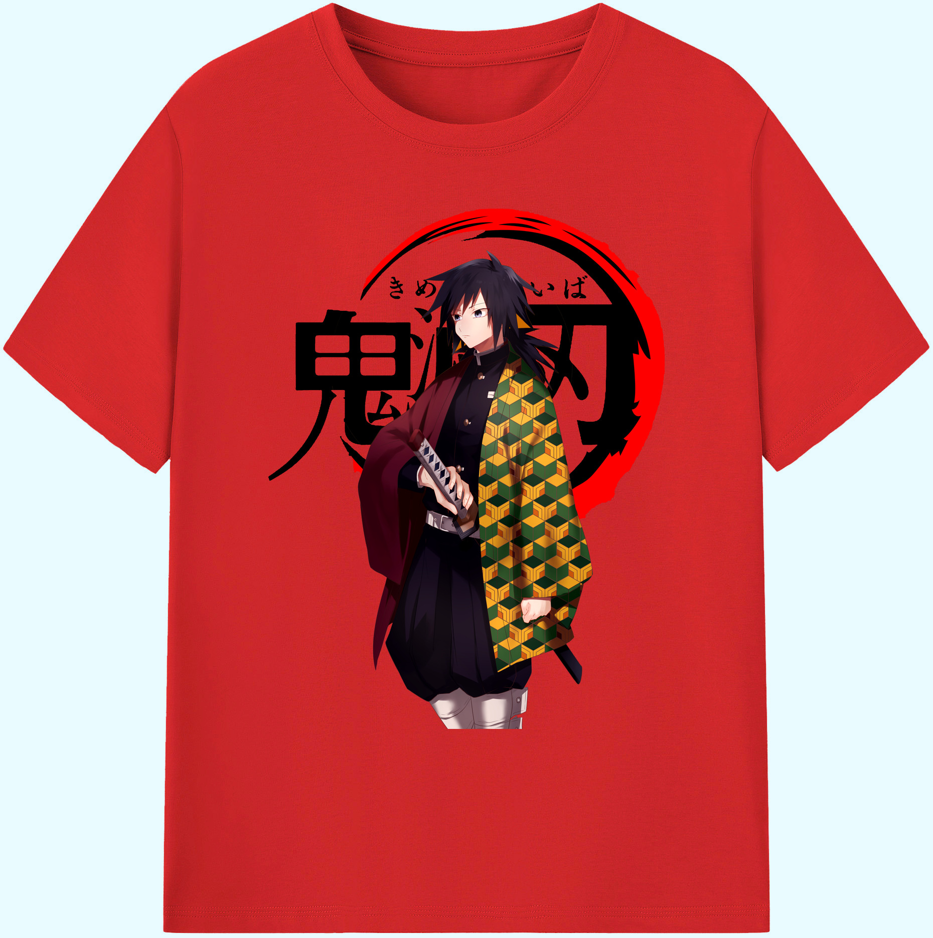 （画像用） 鬼滅の刃（きめつのやいば）水柱-冨岡 義勇／とみおか ぎゆう Tomioka Giyuu 綿100％ メンズ半袖Tシャツ｜肌触りやわらか＆通気性