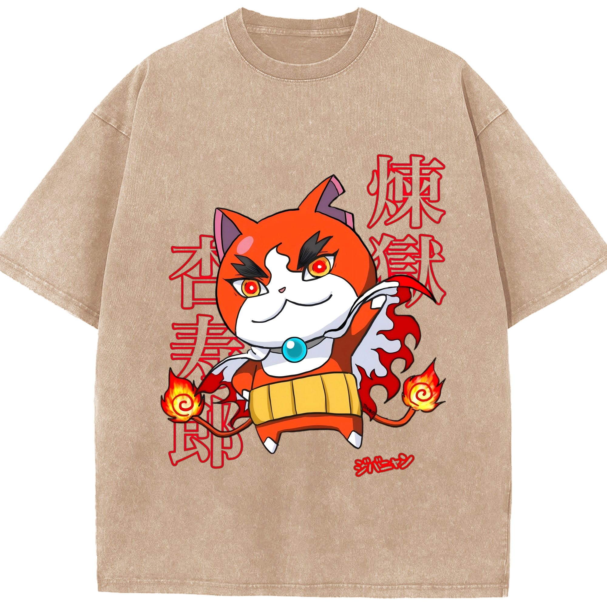 （画像用） 鬼滅の刃（きめつのやいば）炎柱-煉󠄁獄 杏寿郎／れんごく きょうじゅろう Rengoku Kyoujurou 綿100% ヴィンテージ風 半袖Tシャツ（フロントプリント）