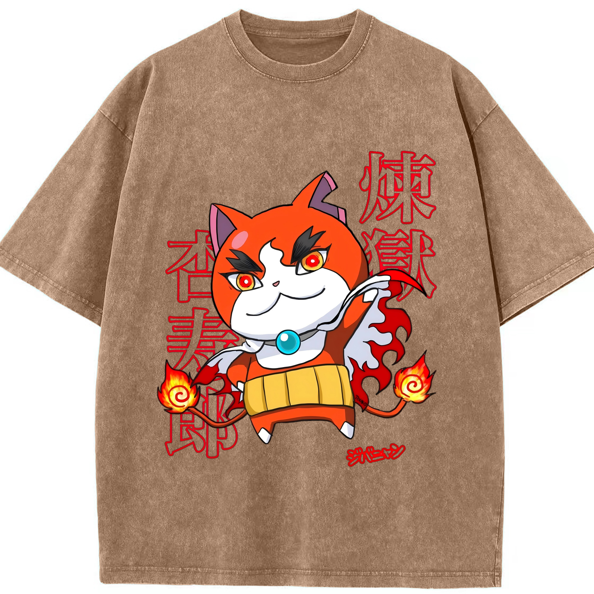 （画像用） 鬼滅の刃（きめつのやいば）炎柱-煉󠄁獄 杏寿郎／れんごく きょうじゅろう Rengoku Kyoujurou 綿100% ヴィンテージ風 半袖Tシャツ（フロントプリント）