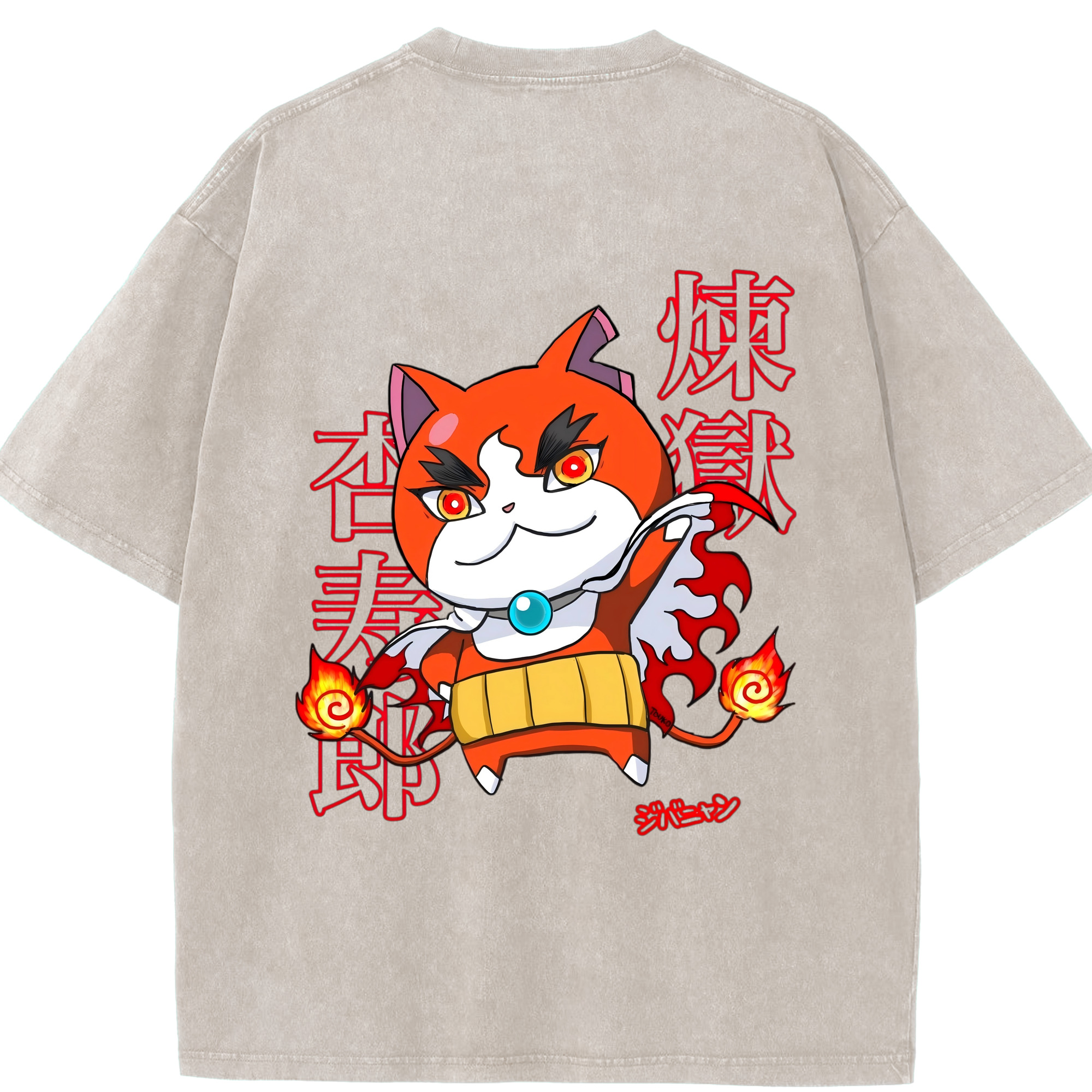（画像用） 鬼滅の刃（きめつのやいば）炎柱-煉󠄁獄 杏寿郎／れんごく きょうじゅろう Rengoku Kyoujurou 綿100% ヴィンテージ風 半袖Tシャツ（背面プリント）