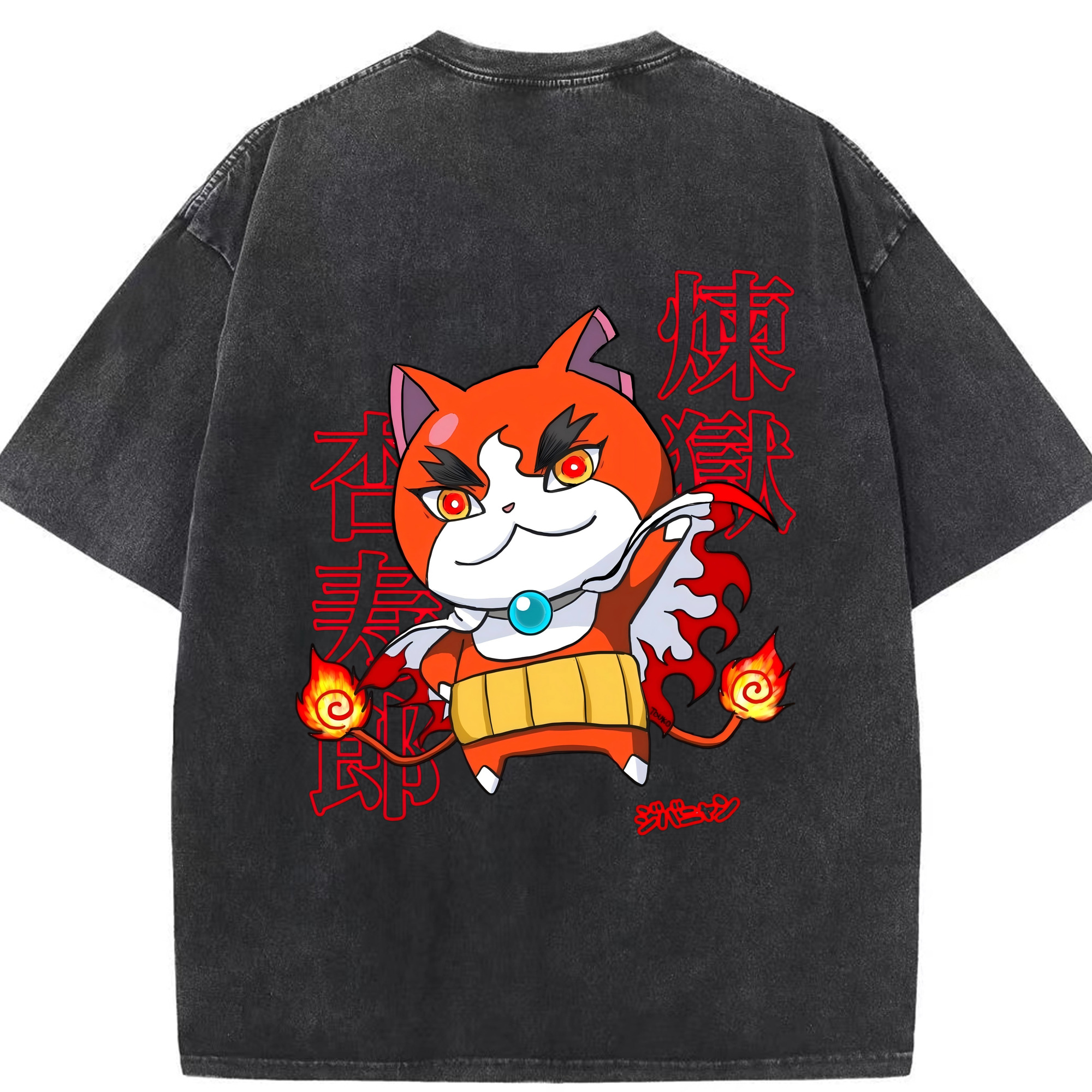 （画像用） 鬼滅の刃（きめつのやいば）炎柱-煉󠄁獄 杏寿郎／れんごく きょうじゅろう Rengoku Kyoujurou 綿100% ヴィンテージ風 半袖Tシャツ（背面プリント）