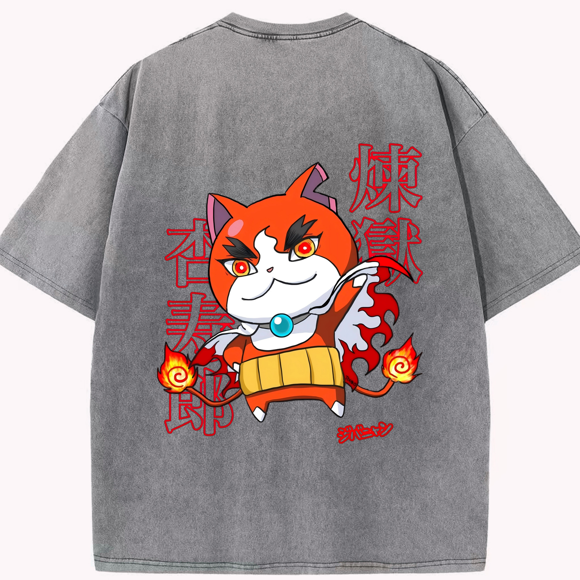 （画像用） 鬼滅の刃（きめつのやいば）炎柱-煉󠄁獄 杏寿郎／れんごく きょうじゅろう Rengoku Kyoujurou 綿100% ヴィンテージ風 半袖Tシャツ（背面プリント）