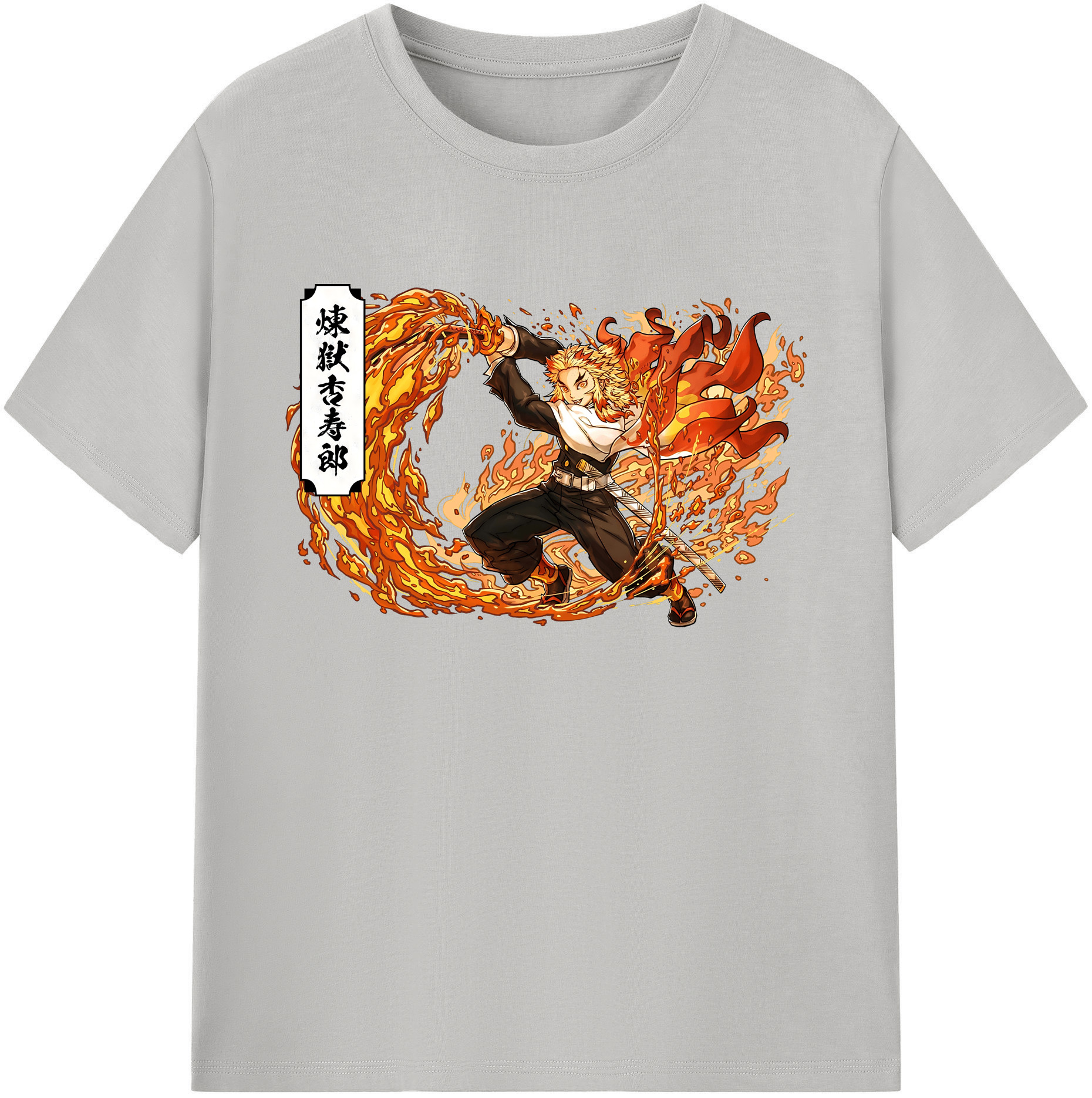 （画像用） 鬼滅の刃（きめつのやいば）炎柱-煉󠄁獄 杏寿郎／れんごく きょうじゅろう Rengoku Kyoujurou 綿100％ メンズ半袖Tシャツ｜肌触りやわらか＆通気性