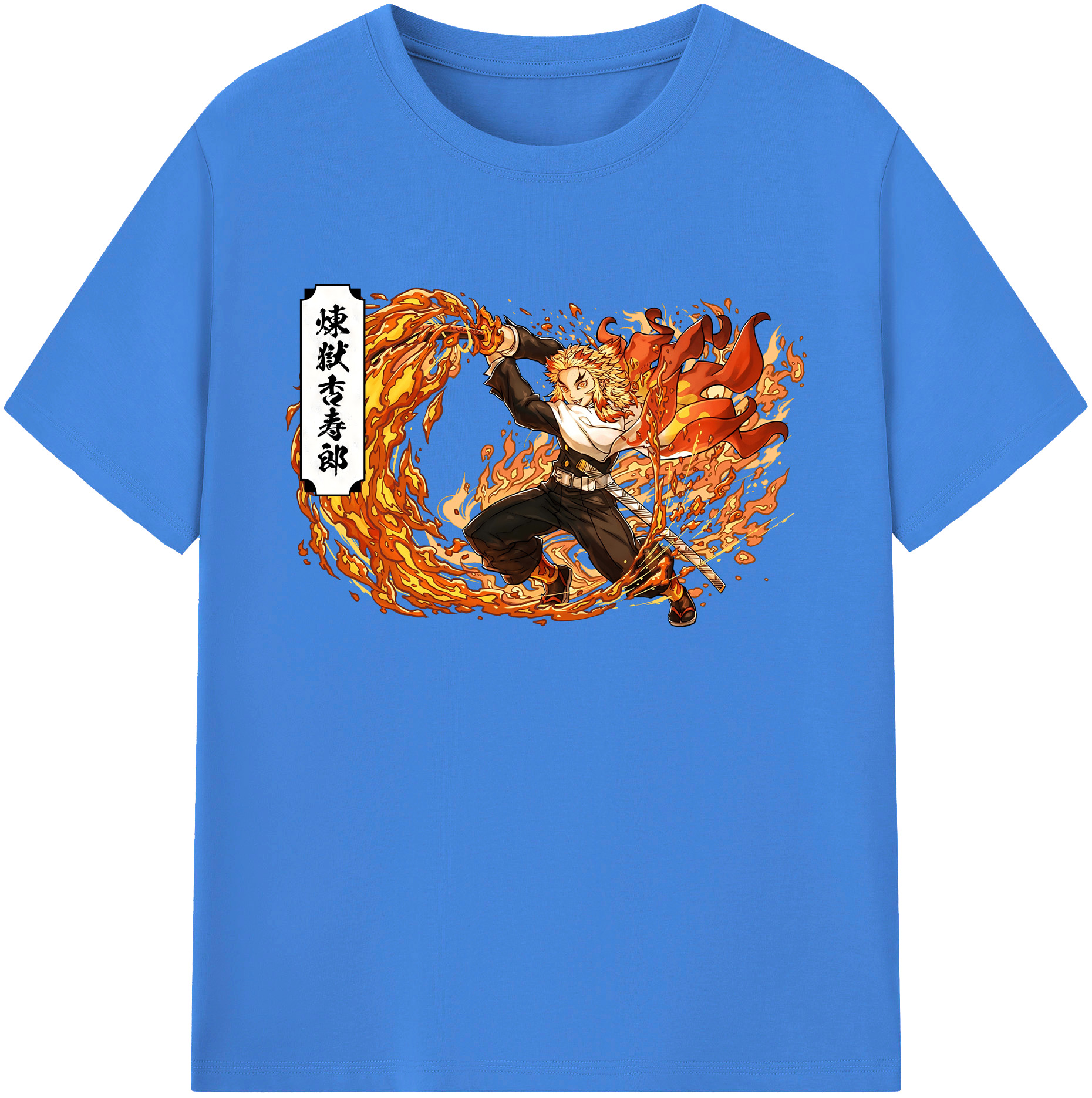 （画像用） 鬼滅の刃（きめつのやいば）炎柱-煉󠄁獄 杏寿郎／れんごく きょうじゅろう Rengoku Kyoujurou 綿100％ メンズ半袖Tシャツ｜肌触りやわらか＆通気性
