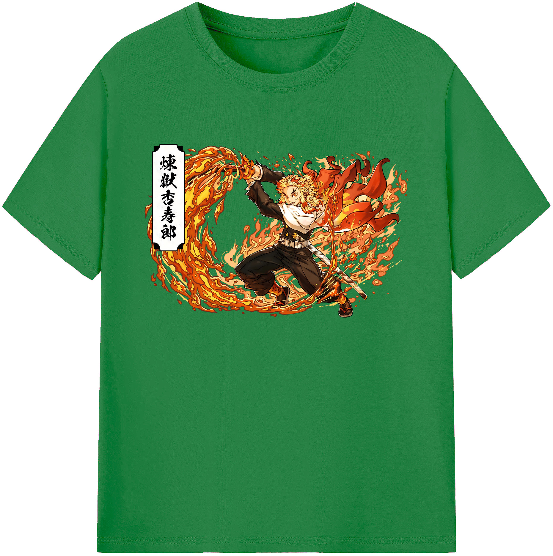 （画像用） 鬼滅の刃（きめつのやいば）炎柱-煉󠄁獄 杏寿郎／れんごく きょうじゅろう Rengoku Kyoujurou 綿100％ メンズ半袖Tシャツ｜肌触りやわらか＆通気性