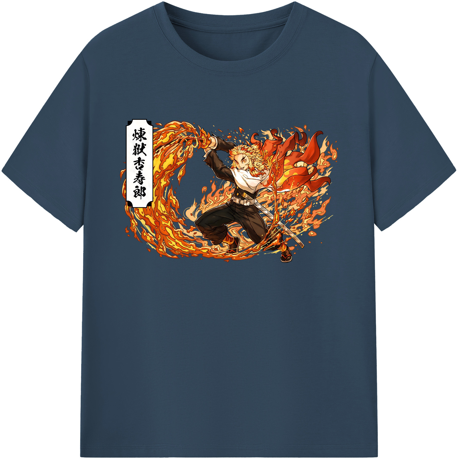 （画像用） 鬼滅の刃（きめつのやいば）炎柱-煉󠄁獄 杏寿郎／れんごく きょうじゅろう Rengoku Kyoujurou 綿100％ メンズ半袖Tシャツ｜肌触りやわらか＆通気性