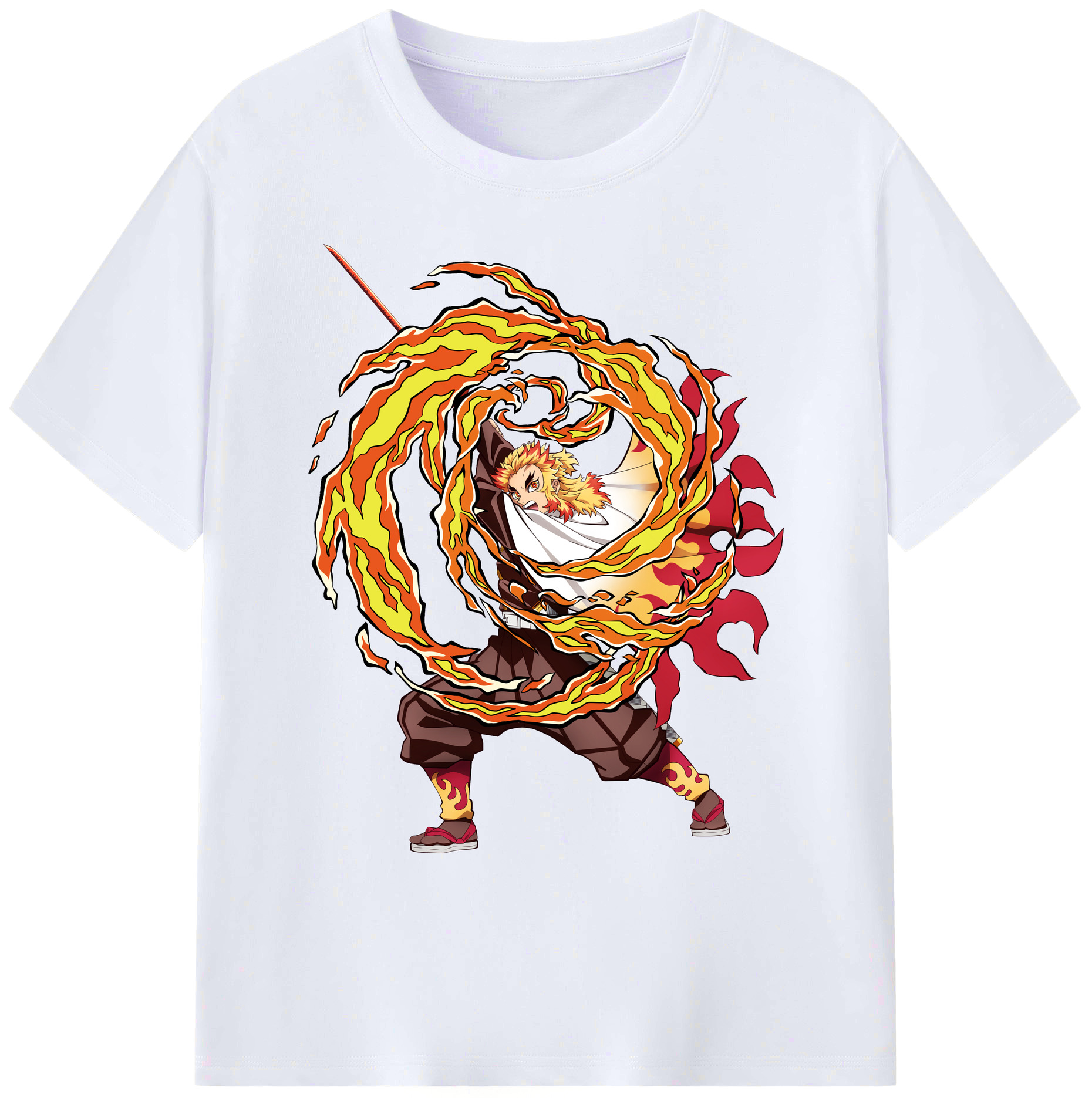 （画像用） 鬼滅の刃（きめつのやいば）炎柱-煉󠄁獄 杏寿郎／れんごく きょうじゅろう Rengoku Kyoujurou 綿100％ メンズ半袖Tシャツ｜肌触りやわらか＆通気性