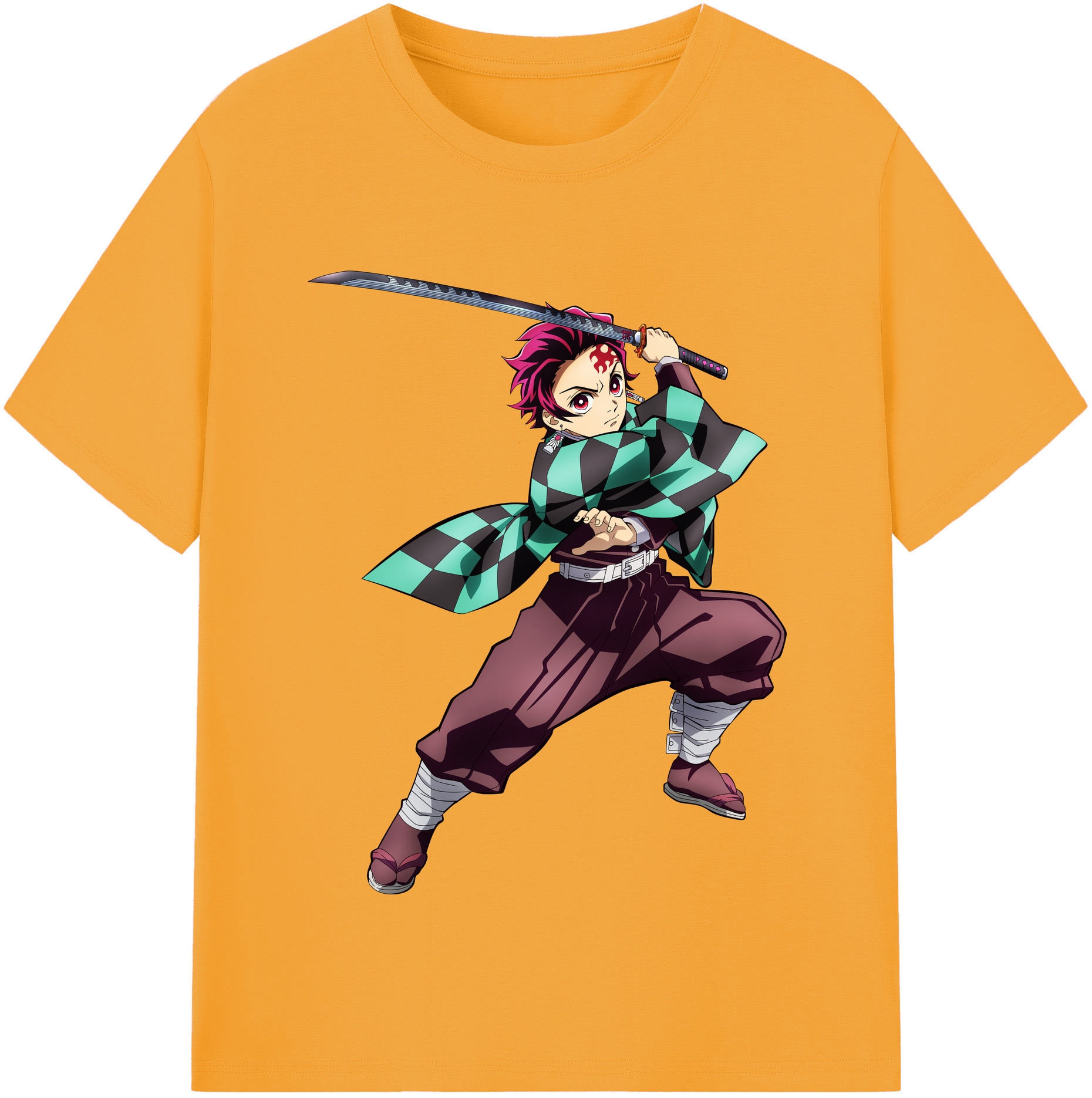 （画像用） 鬼滅の刃 竈門 炭治郎／かまど たんじろう Kamado Tanjirou 綿100％半袖Tシャツ（フロントプリント）