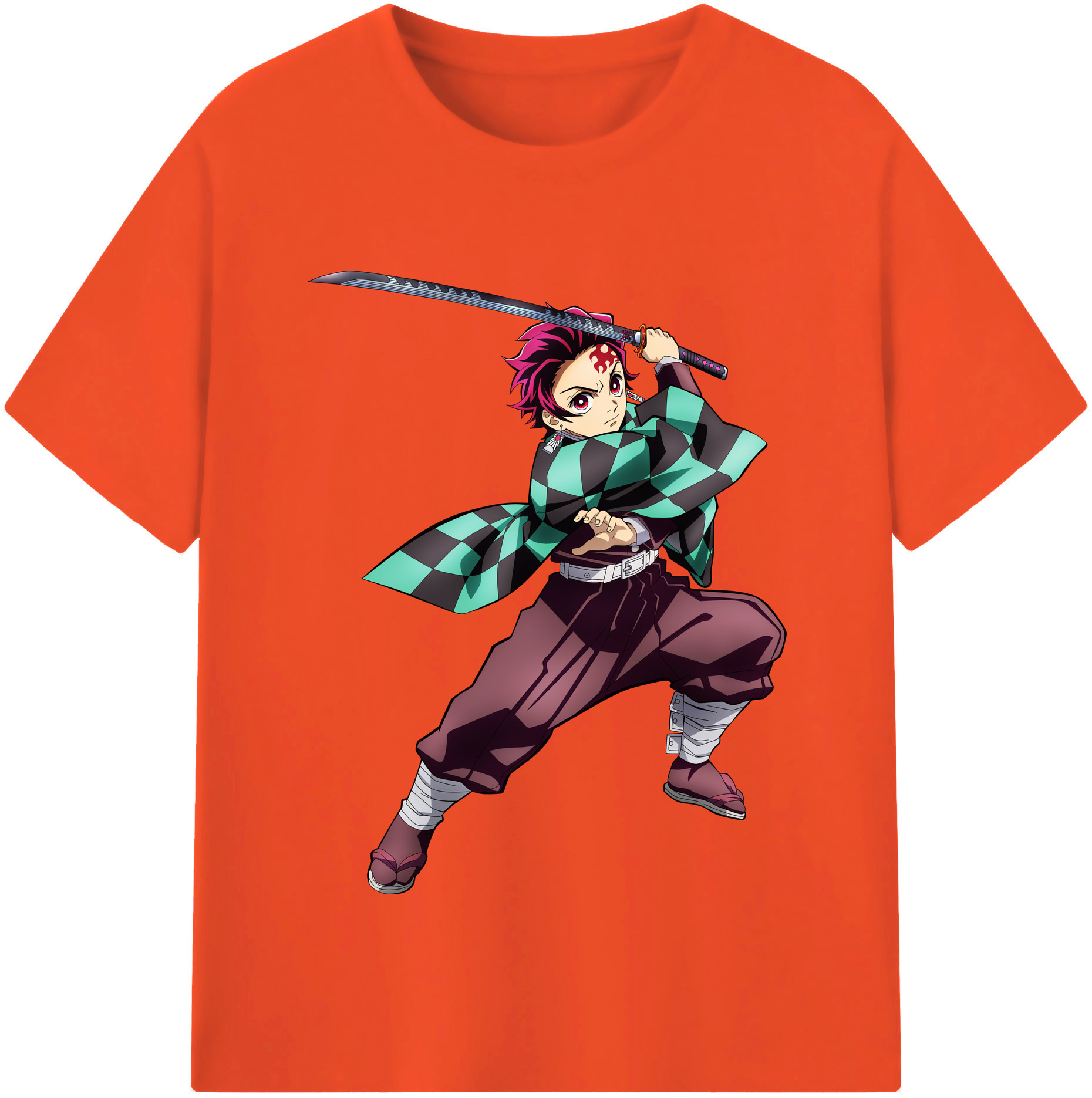 （画像用） 鬼滅の刃 竈門 炭治郎／かまど たんじろう Kamado Tanjirou 綿100％半袖Tシャツ（フロントプリント）